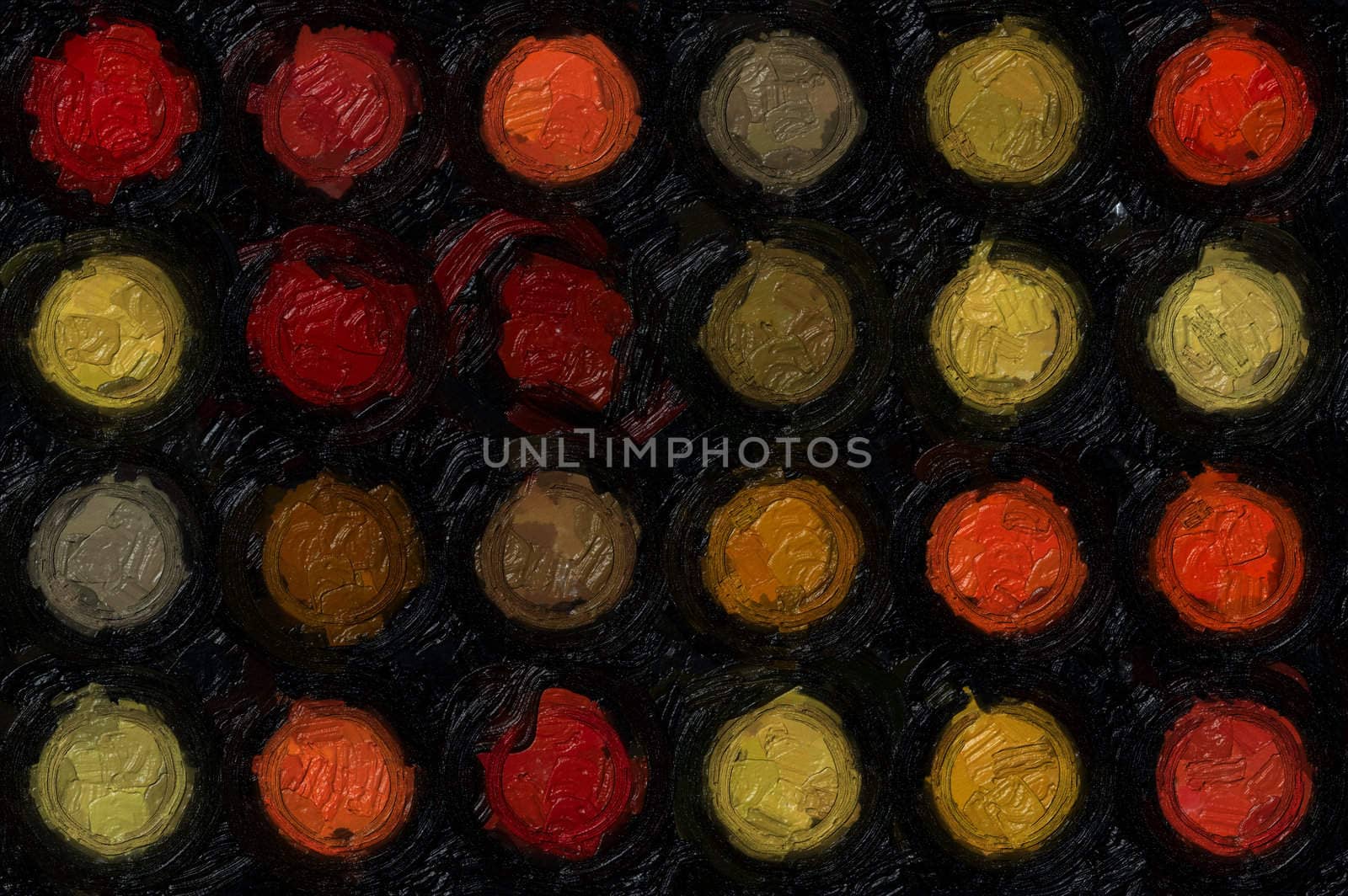 Abstract circles pattern illustration. Rough oil paint texture.