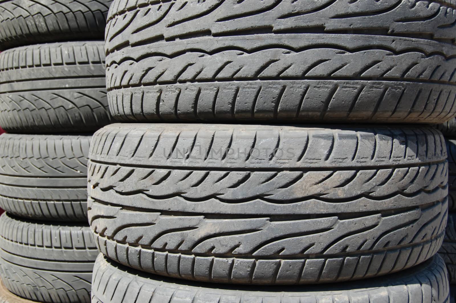 Stacks of rubber tyres.