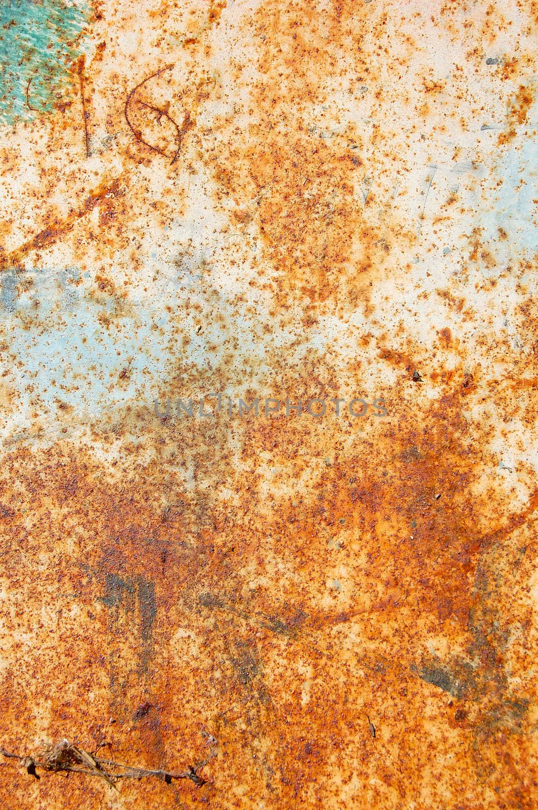 Rusty metal with peeled paint and etched numbers. Abstract background texture.