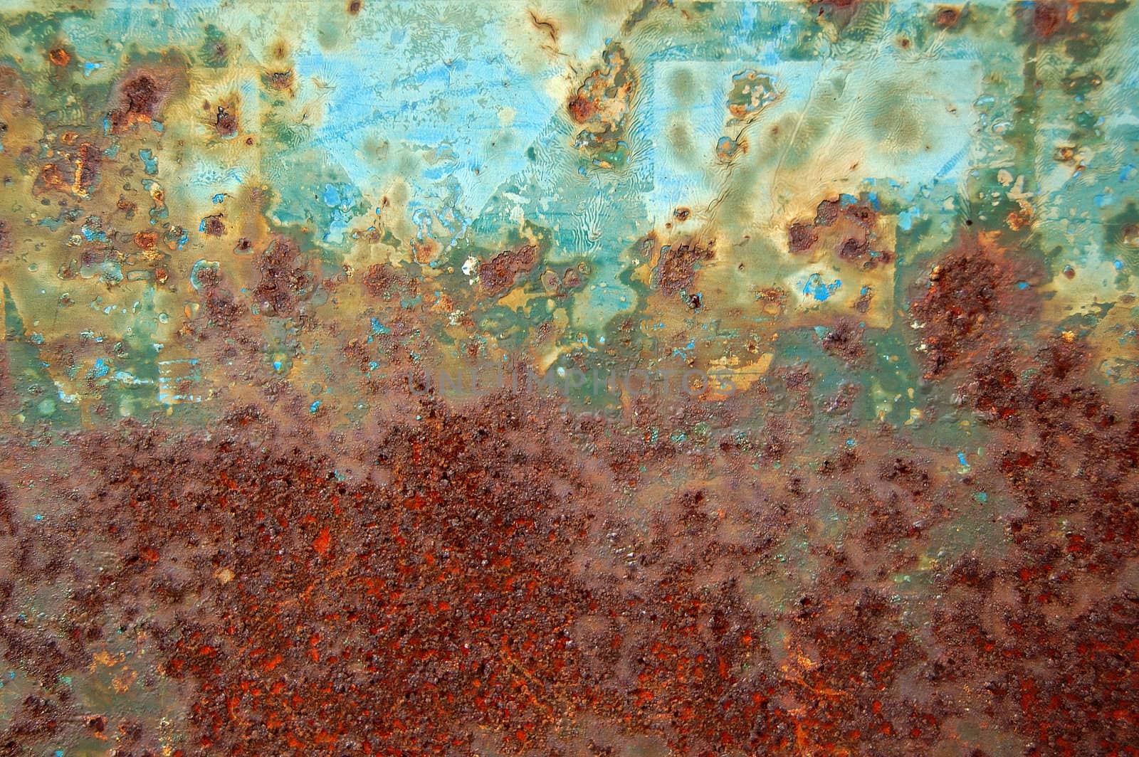 Faded letters on rusty surface. Metal texture background.