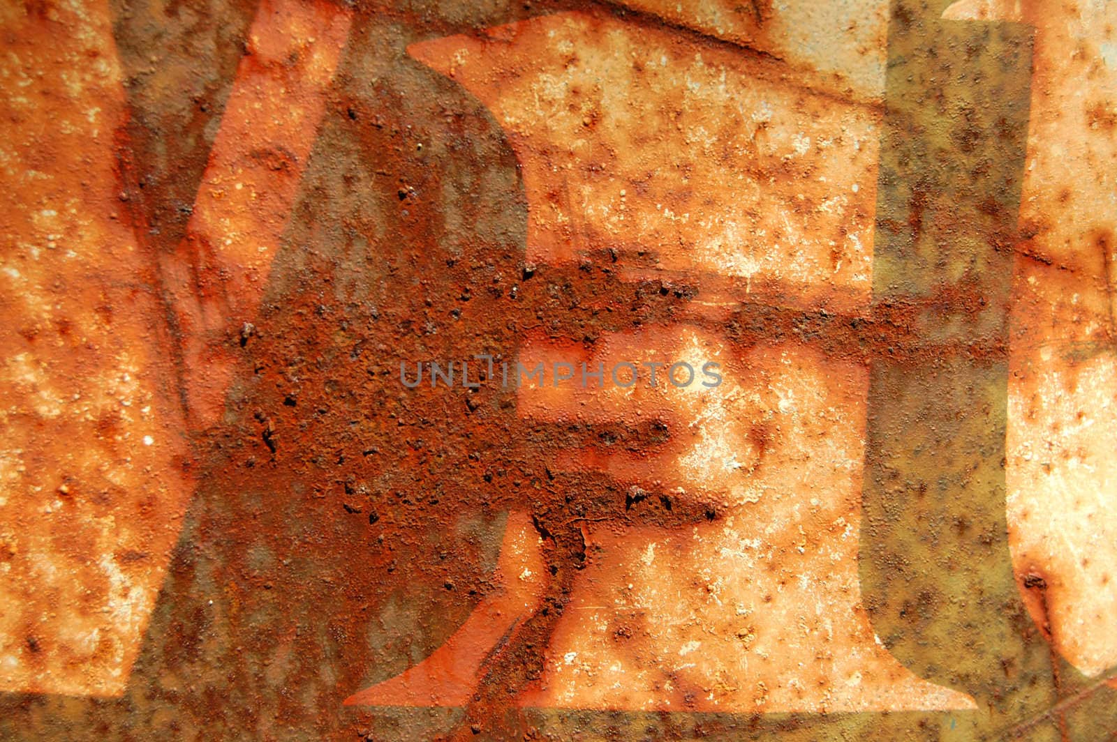 Type stencil on rusty metal barrel surface. Abstract background texture.