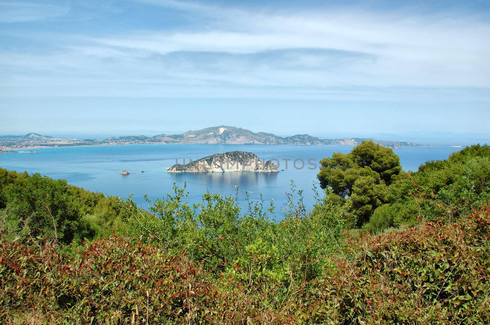 The protected national sea park of Laganas in Keri and Marathonisi island where the caretta caretta sea turtle lays its eggs. Zakynthos, Greece.