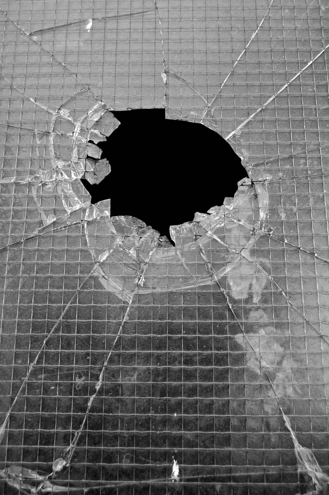 Broken glass background texture. Black and white.