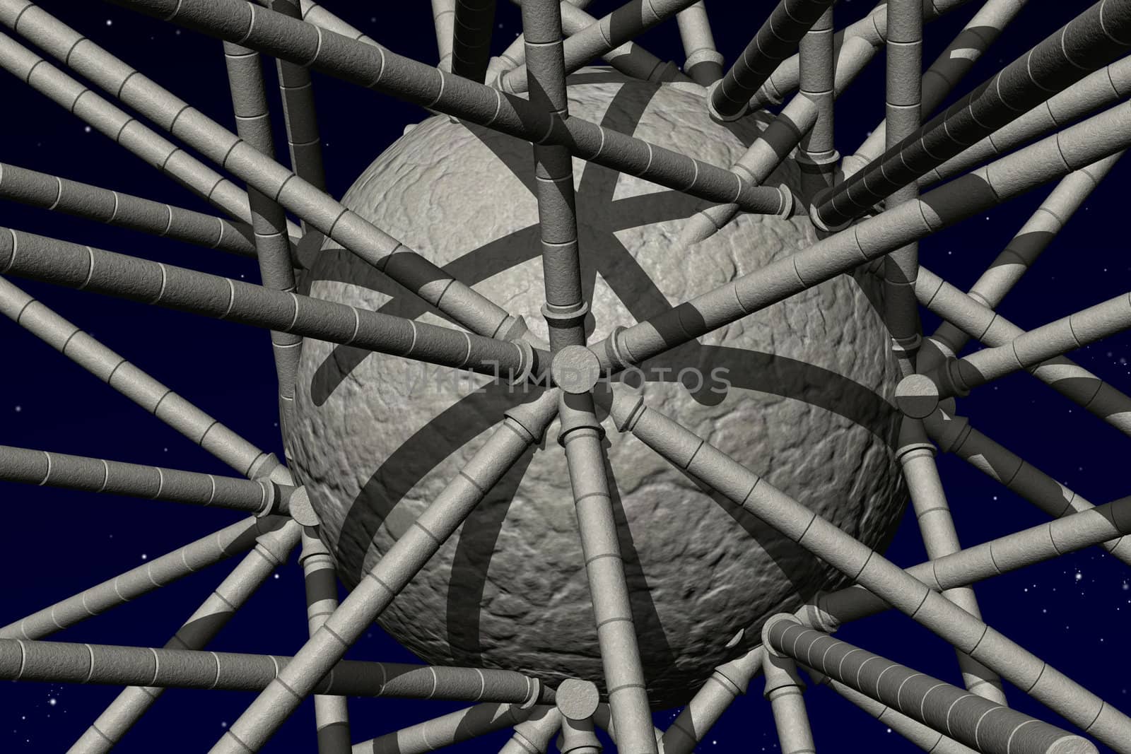 Sphere and tubes futuristic illustration. Computer generated geometric background.