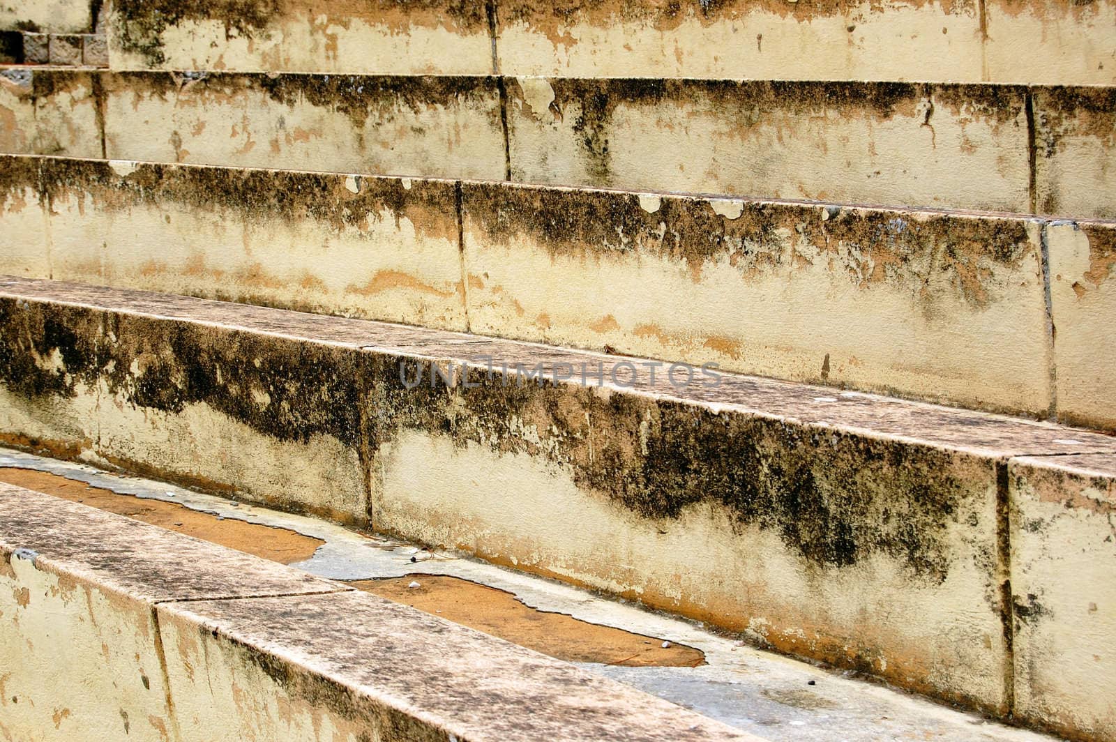 Weathered amphitheater stone steps.