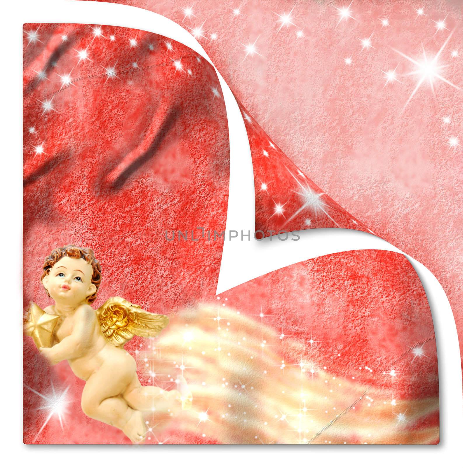Christmas card with angel ancient red 