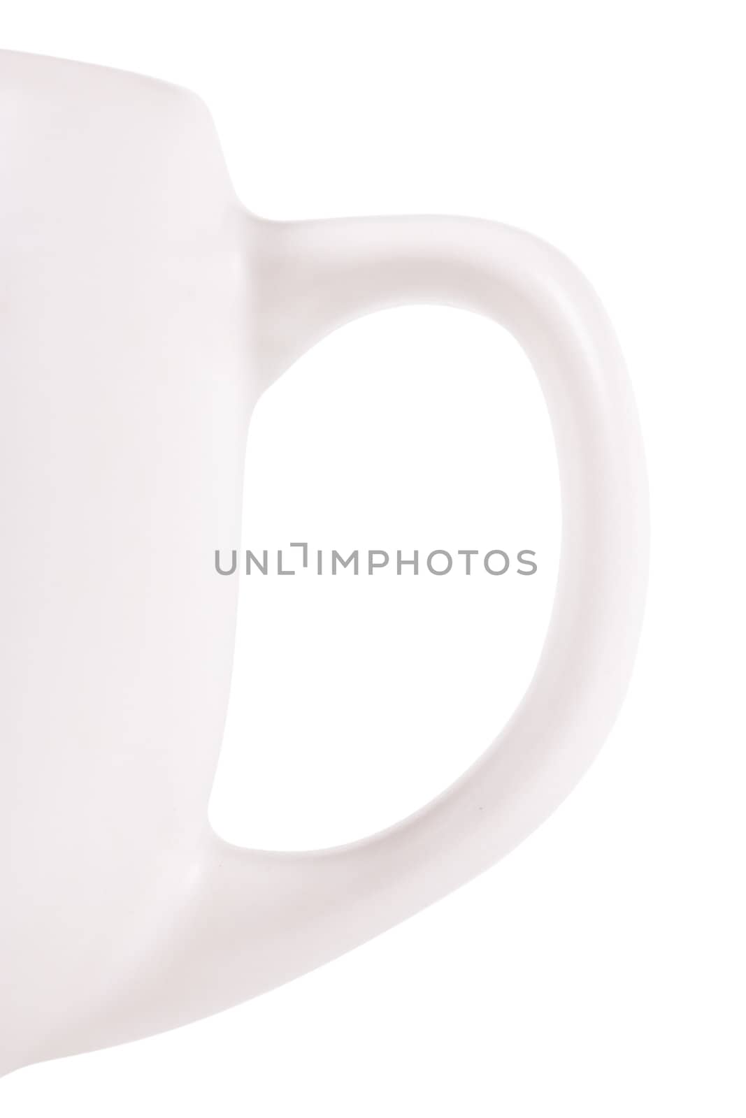 Closeup view of handle of cup over white background