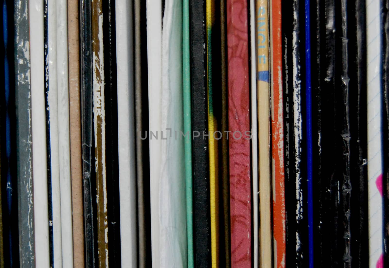 Pile of vinyl records. House and techno music.