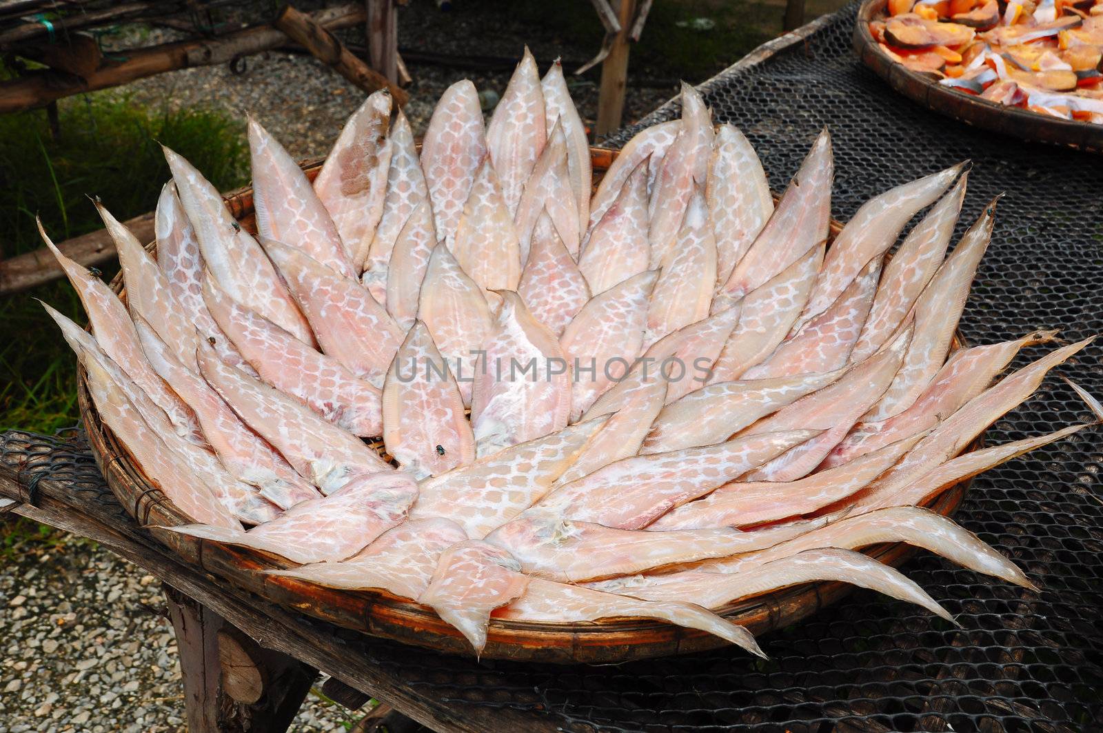 Dried fish on the basket