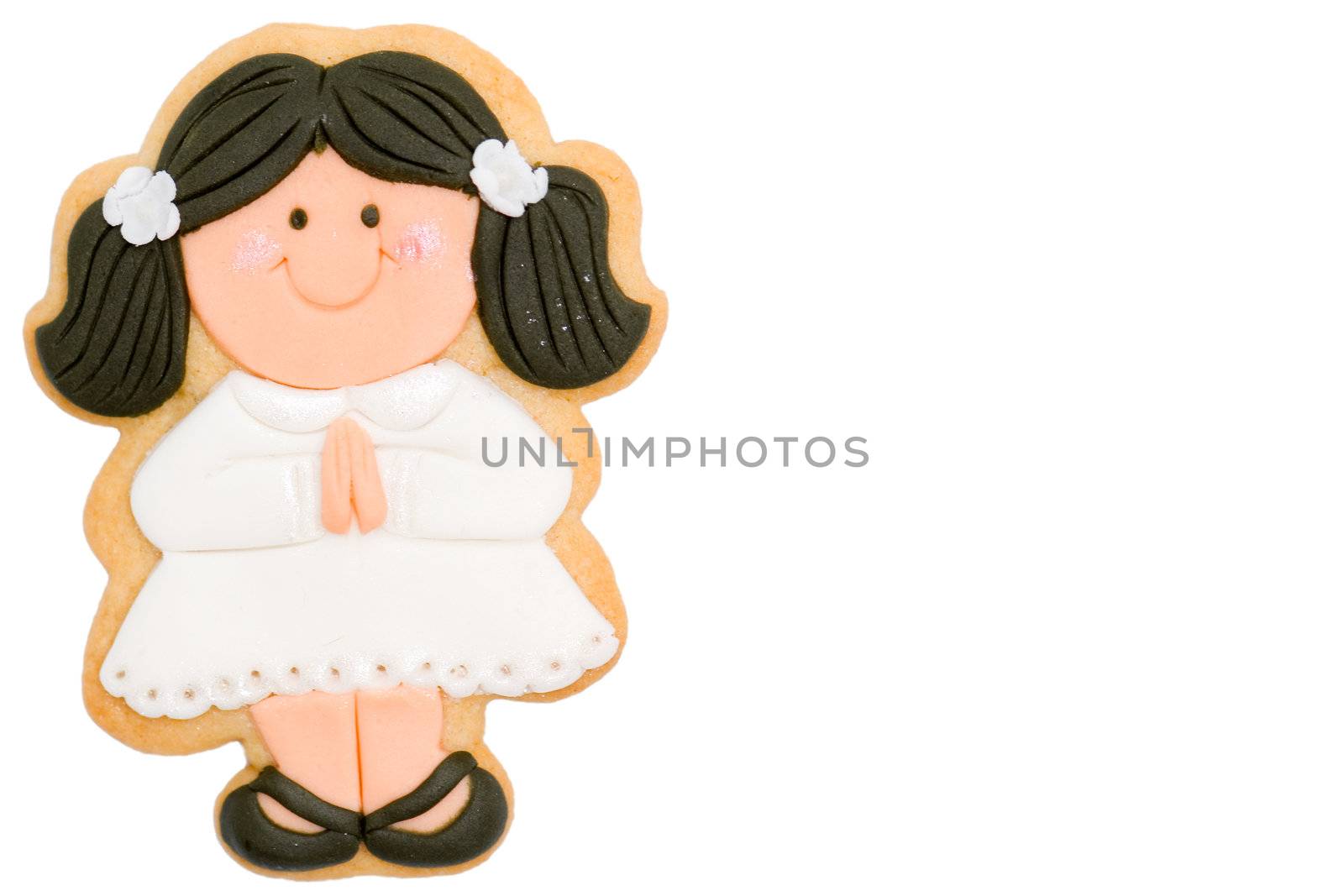 first communion cookie blond girl isolated on white background 