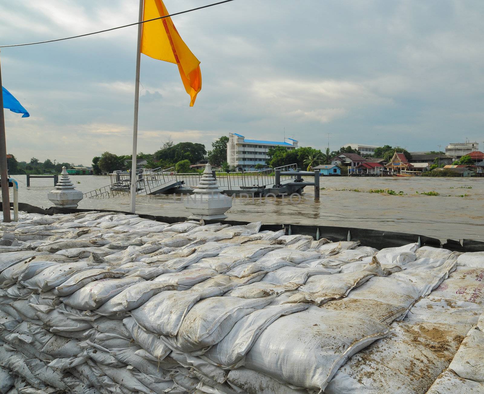 Sandbags for flood protection in ayutthaya thailand