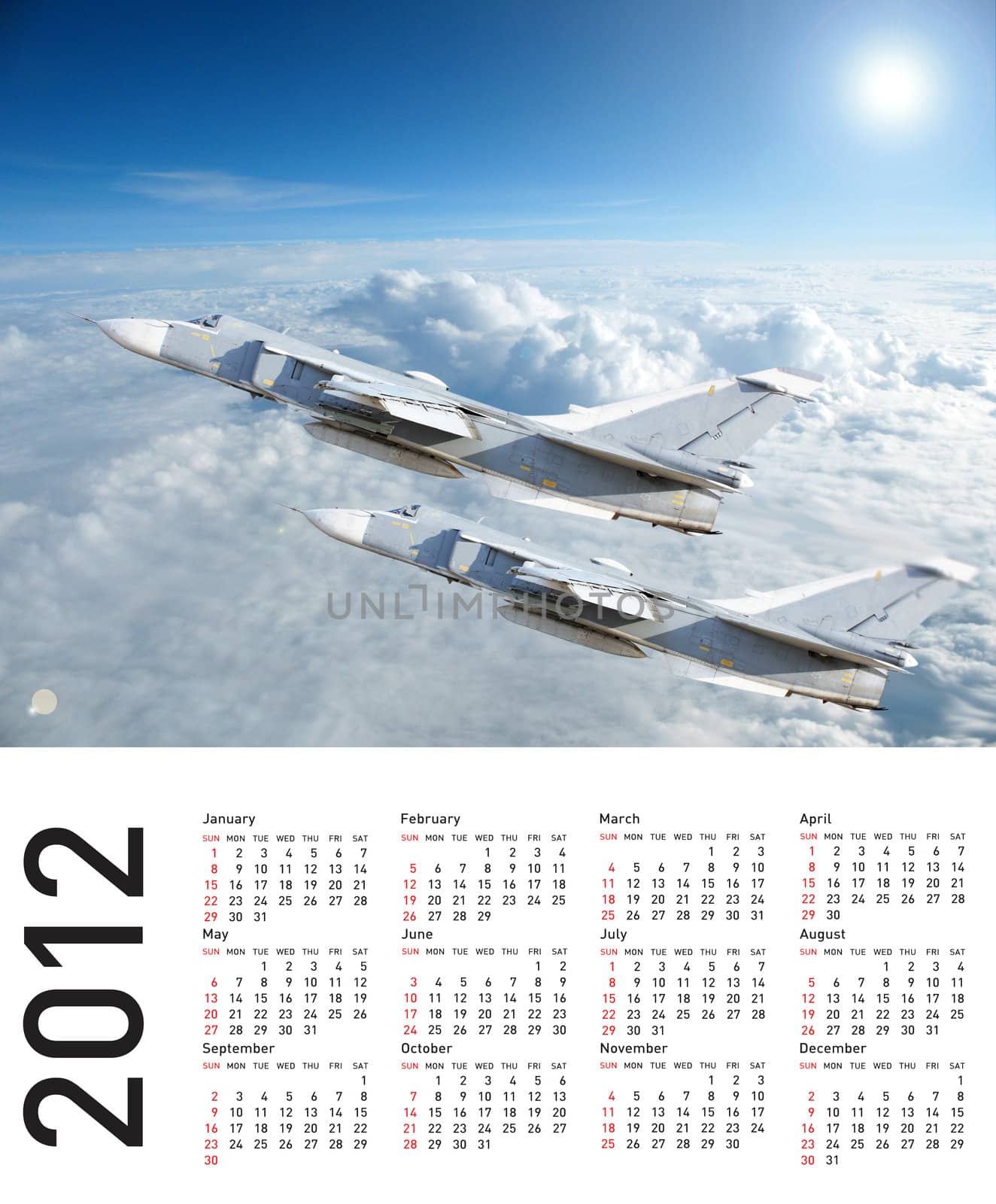 Calendar 2012 with plane image. Vector illustration