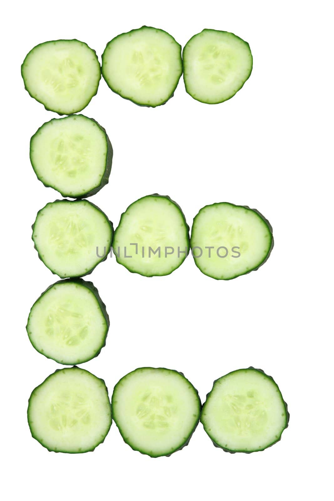 Vegetable Alphabet of chopped cucumber - letter E