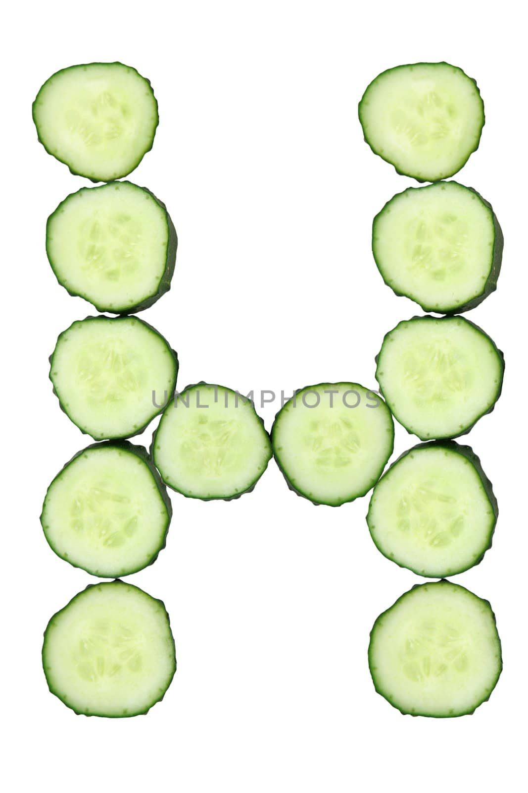 Vegetable Alphabet of chopped cucumber - letter H