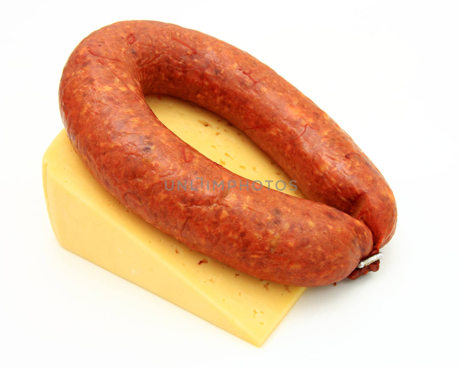 Fresh sausage with cheese on a white background