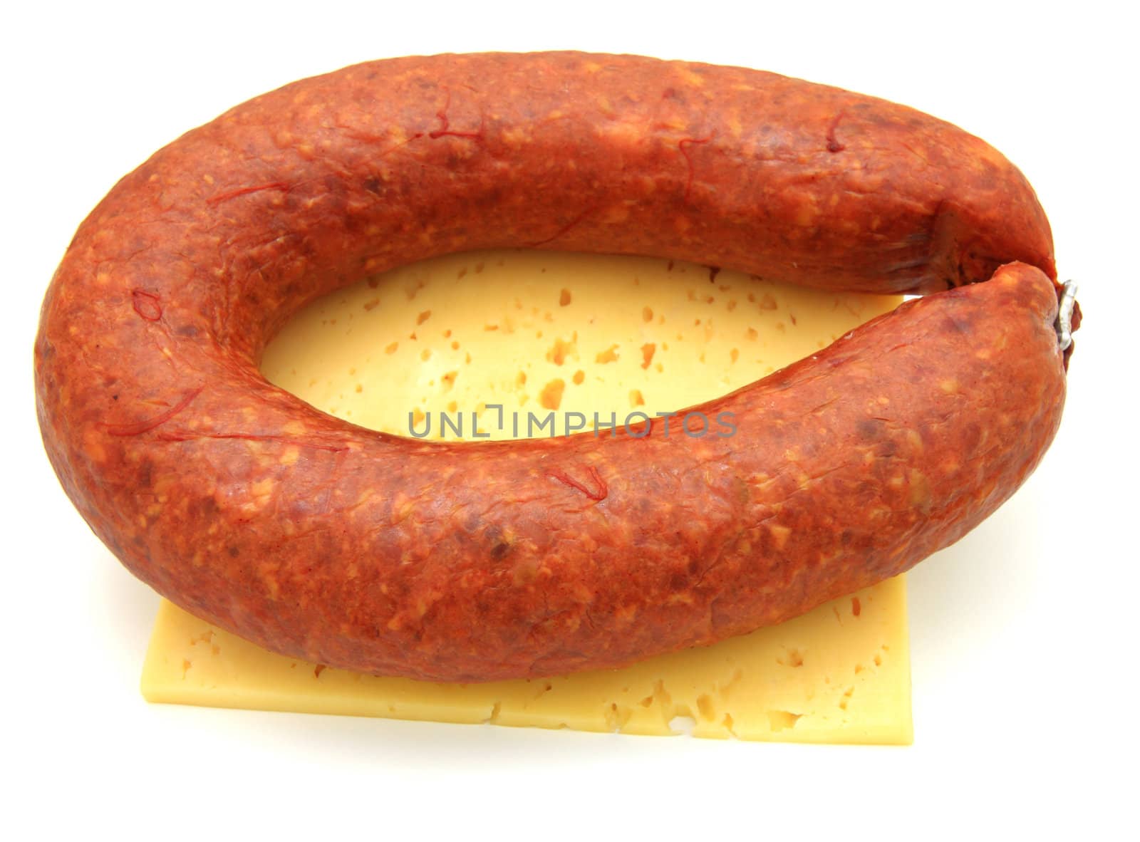 Fresh sausage with cheese on a white background