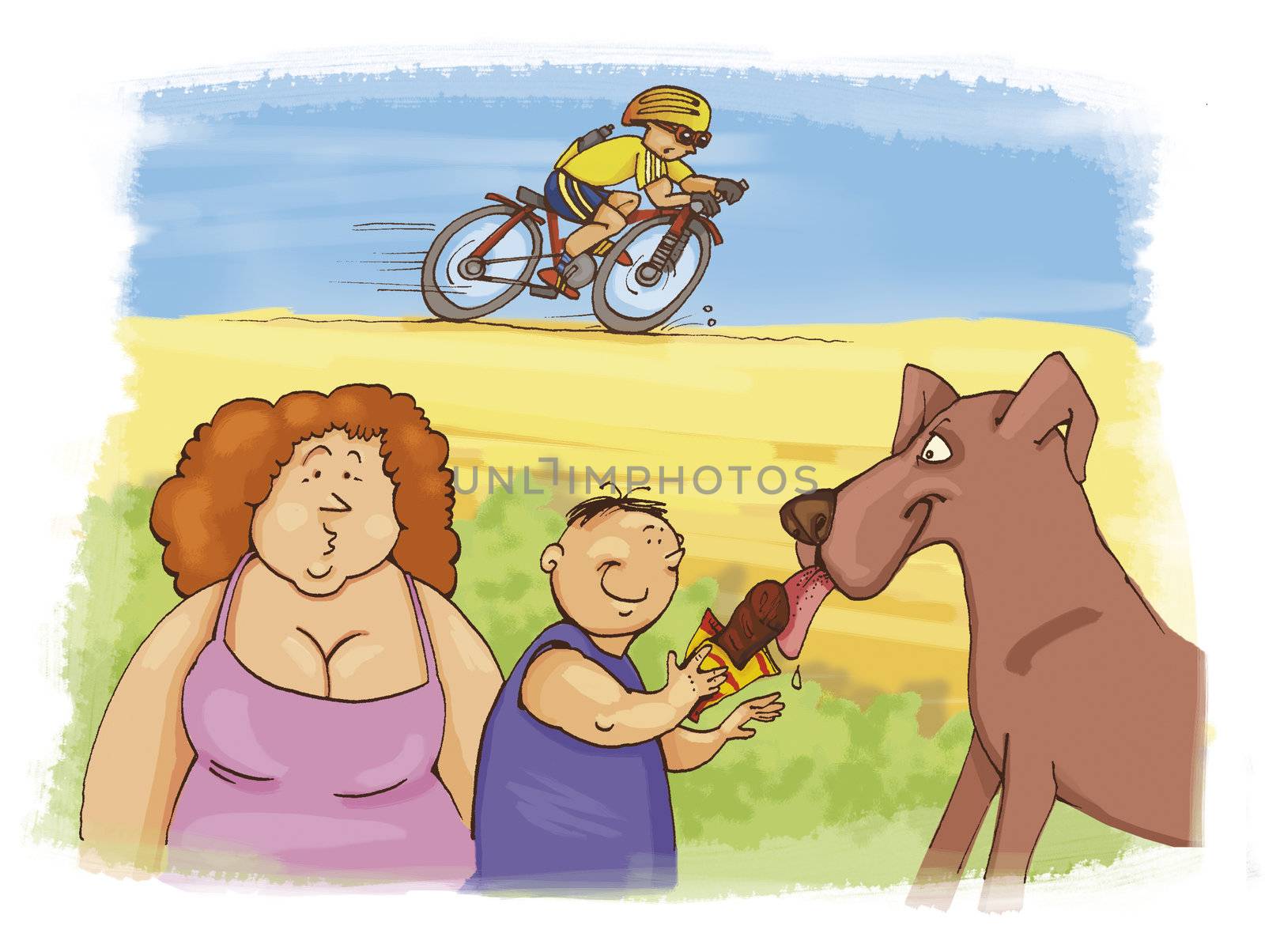 humorous illustration of dog in the park