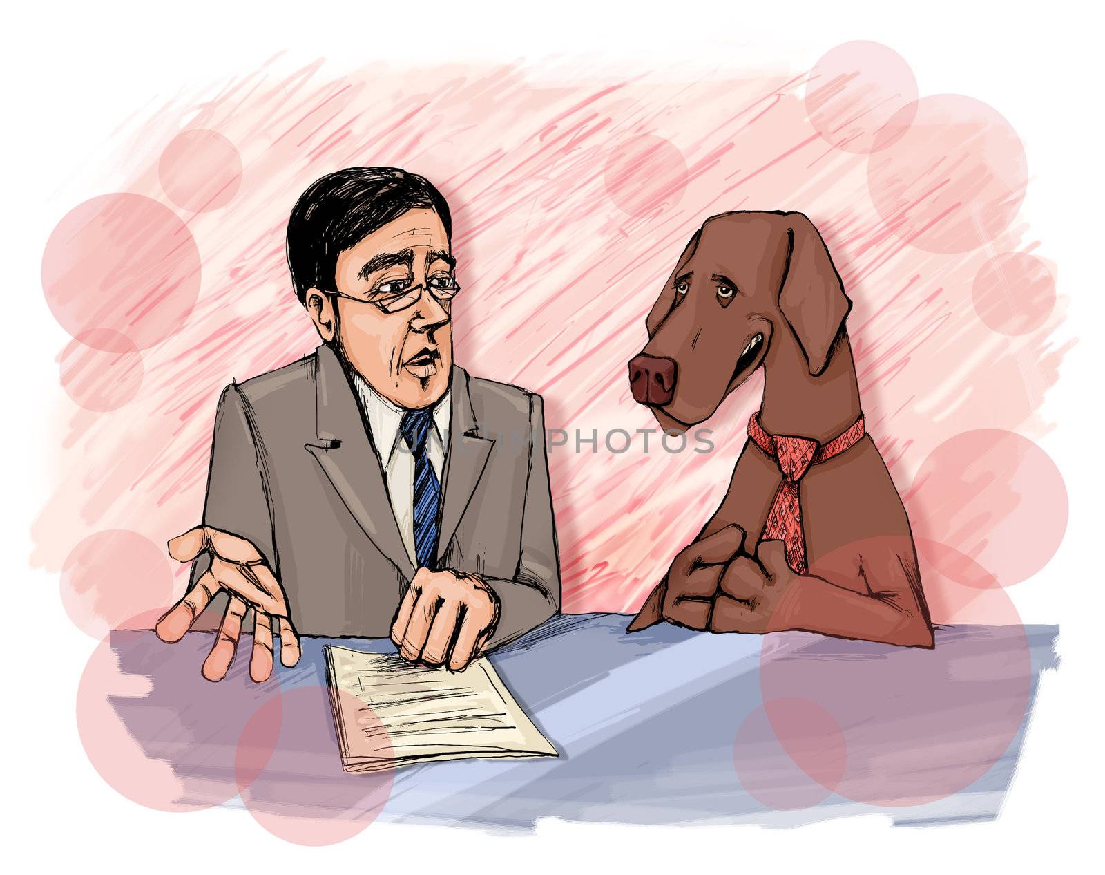 humorous illustration of interview with dog on television