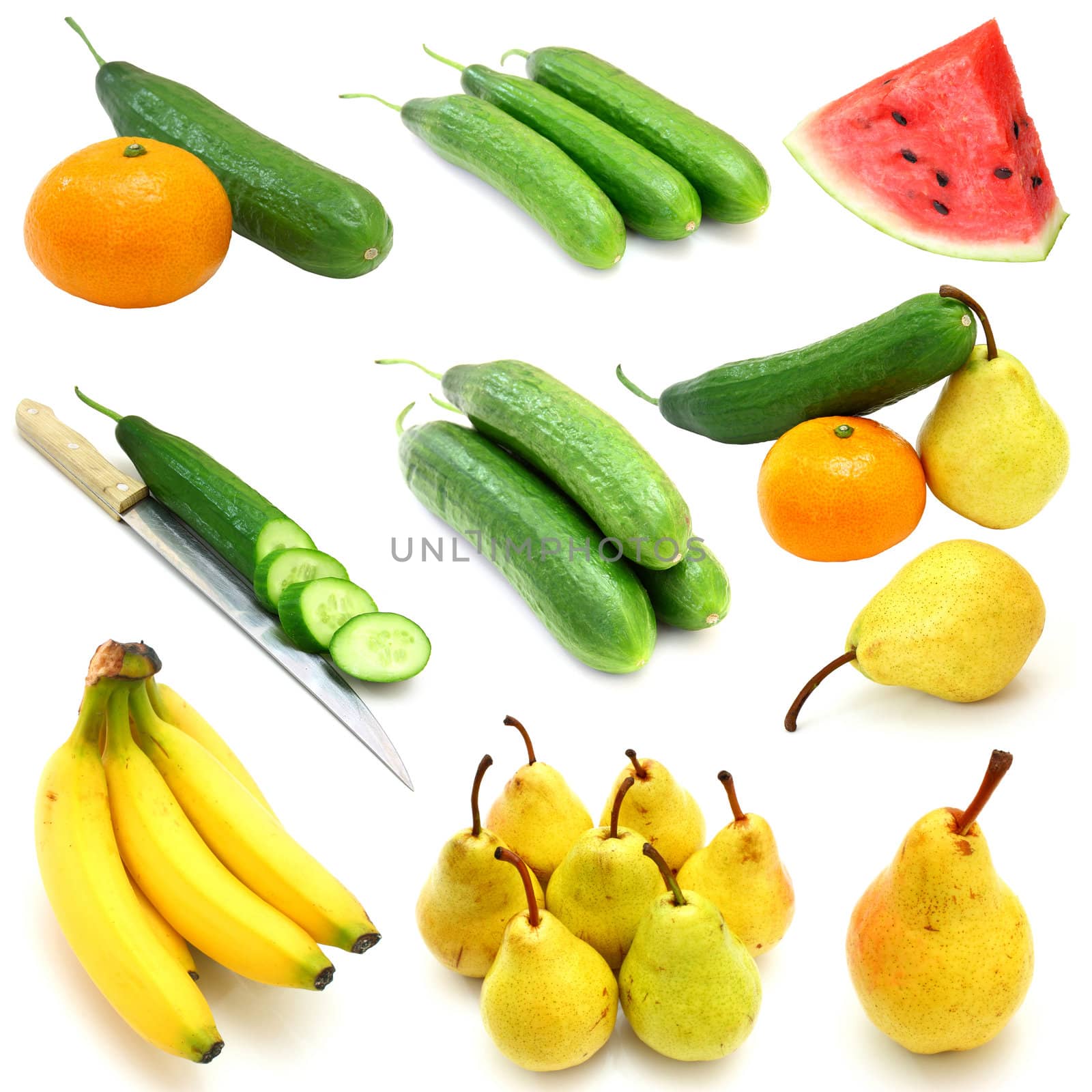 fruits and vegetables collection isolated on white background
