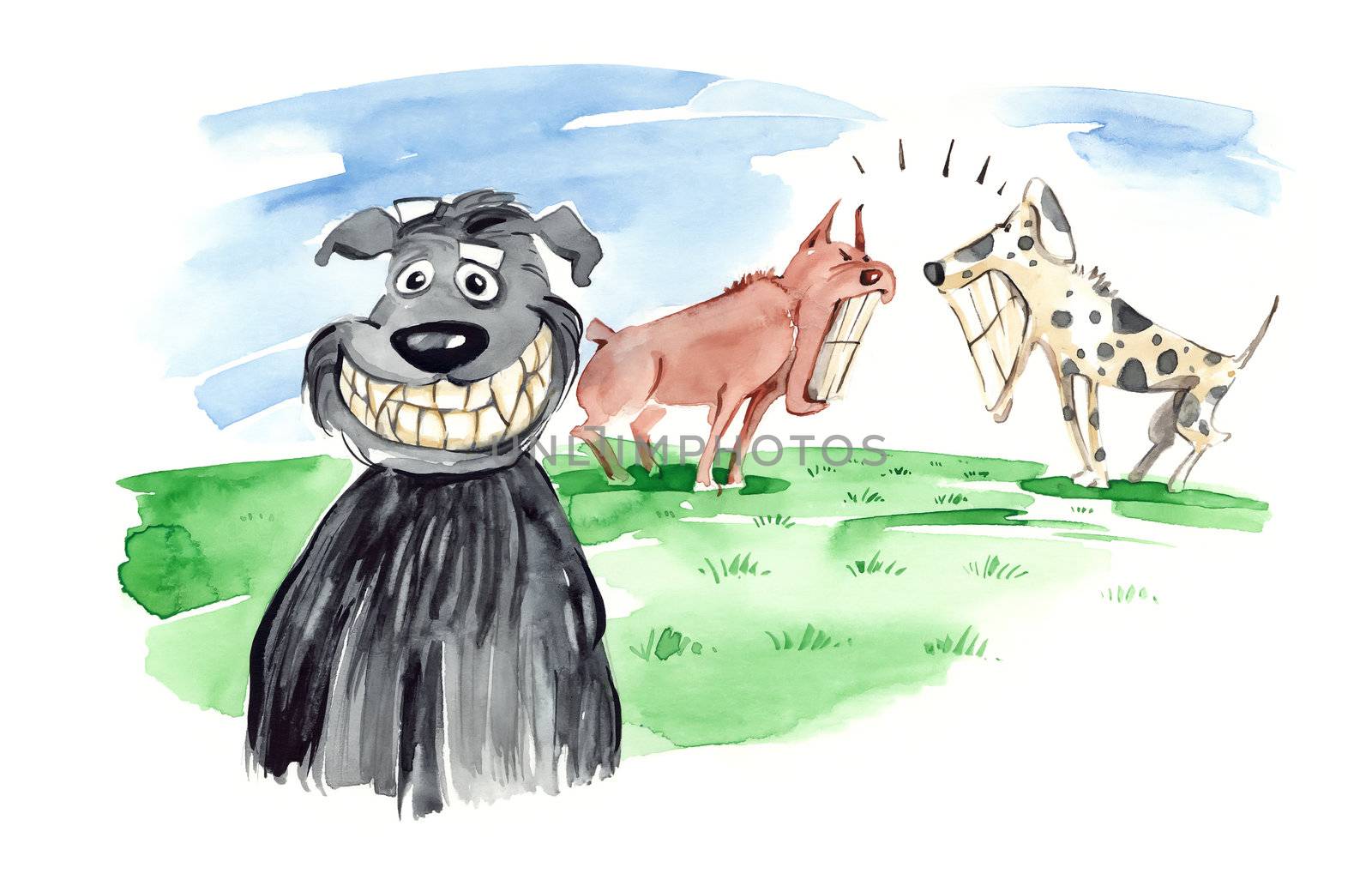 humorous illustration of dog bares his theet