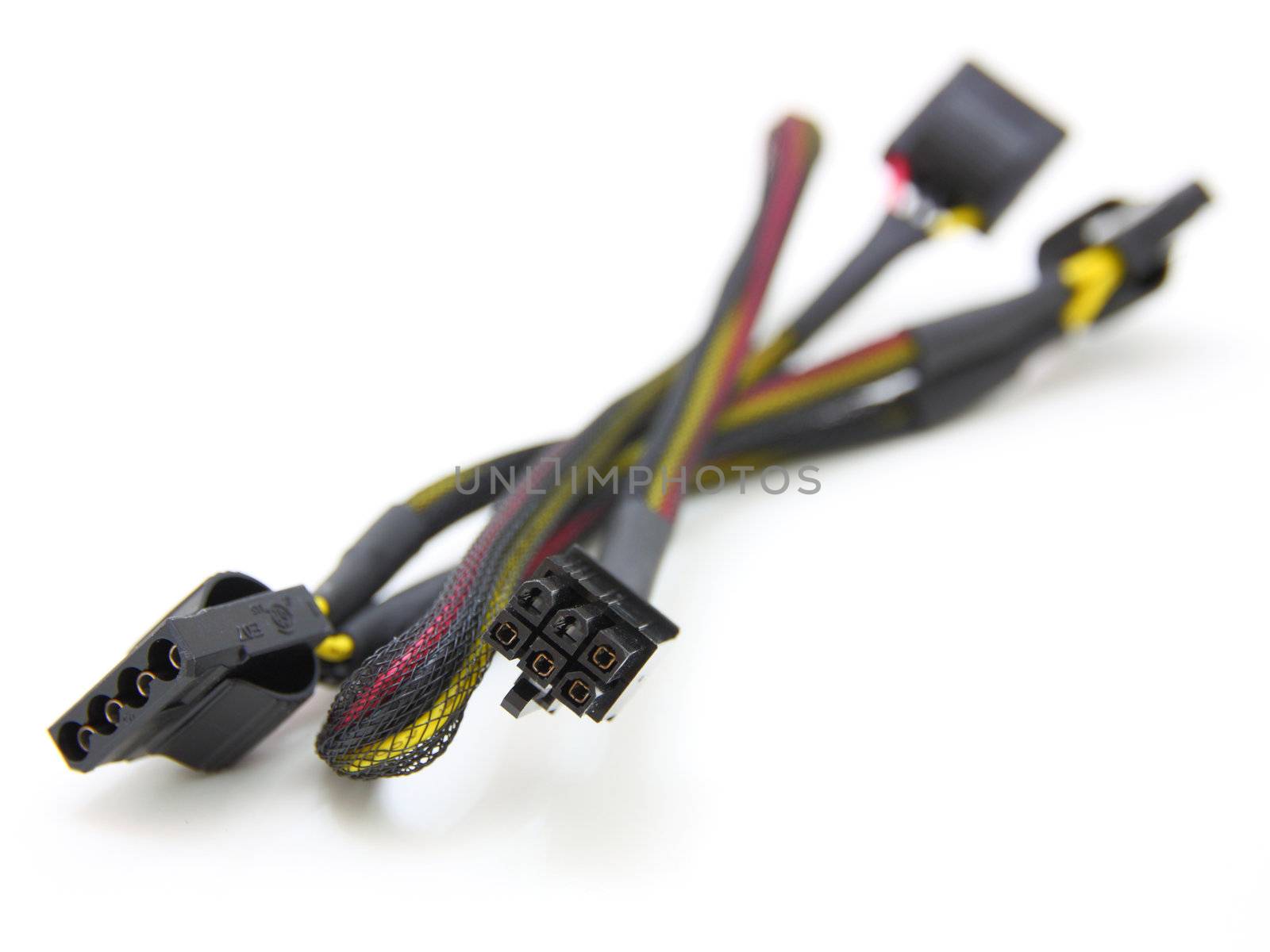 Hard disk drive power cables on a white background
