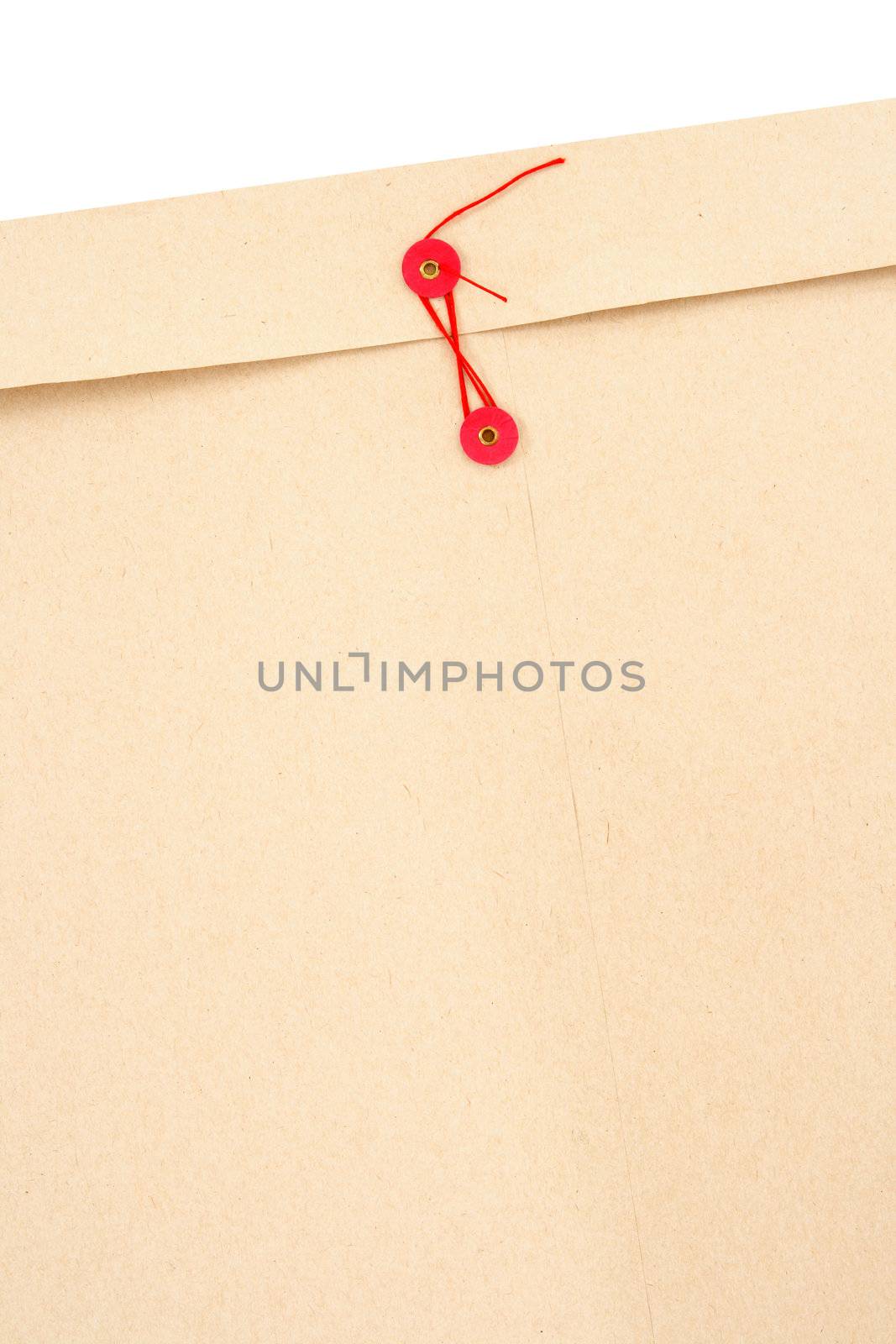 Manila office envelope with red string and space for text.