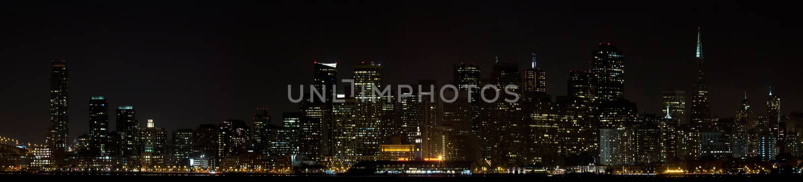 San Francisco California Downtown Skyline Night Scene Panorama