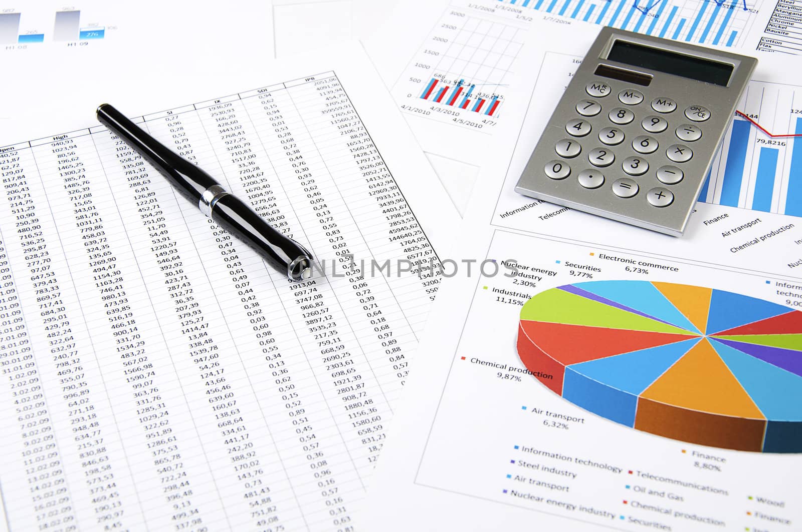 Calculator, pen and business charts, concept by adam121