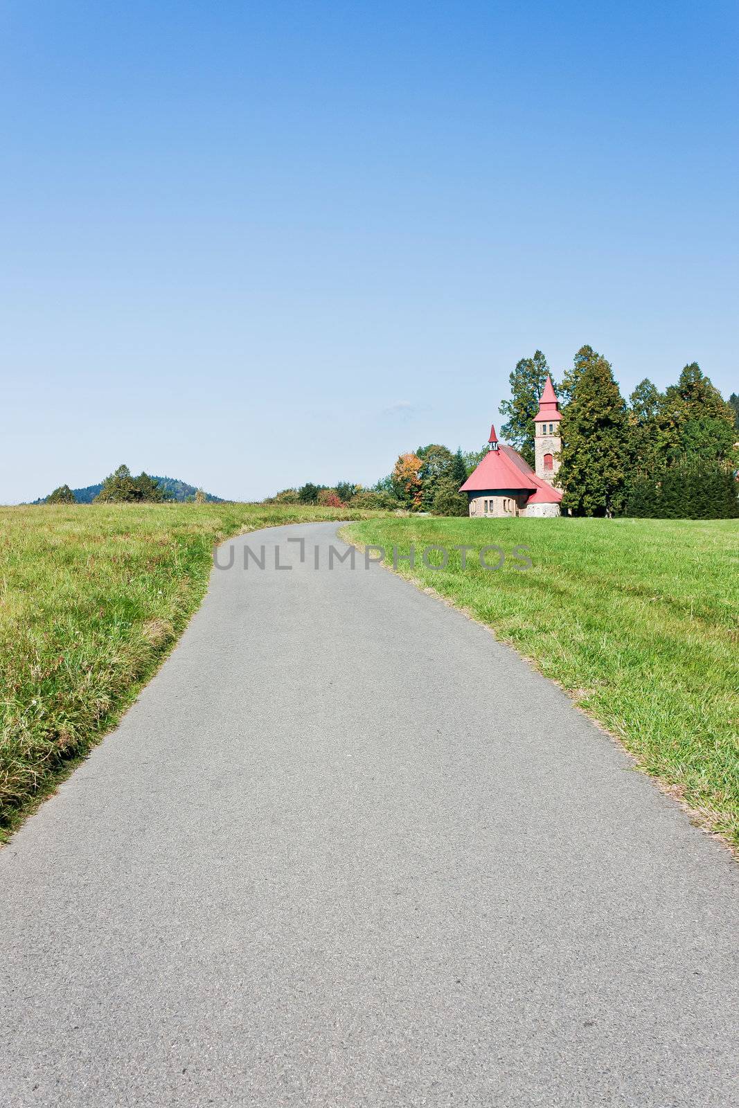 Small road leading to the church, northeast of Bohemia - Czech Republic