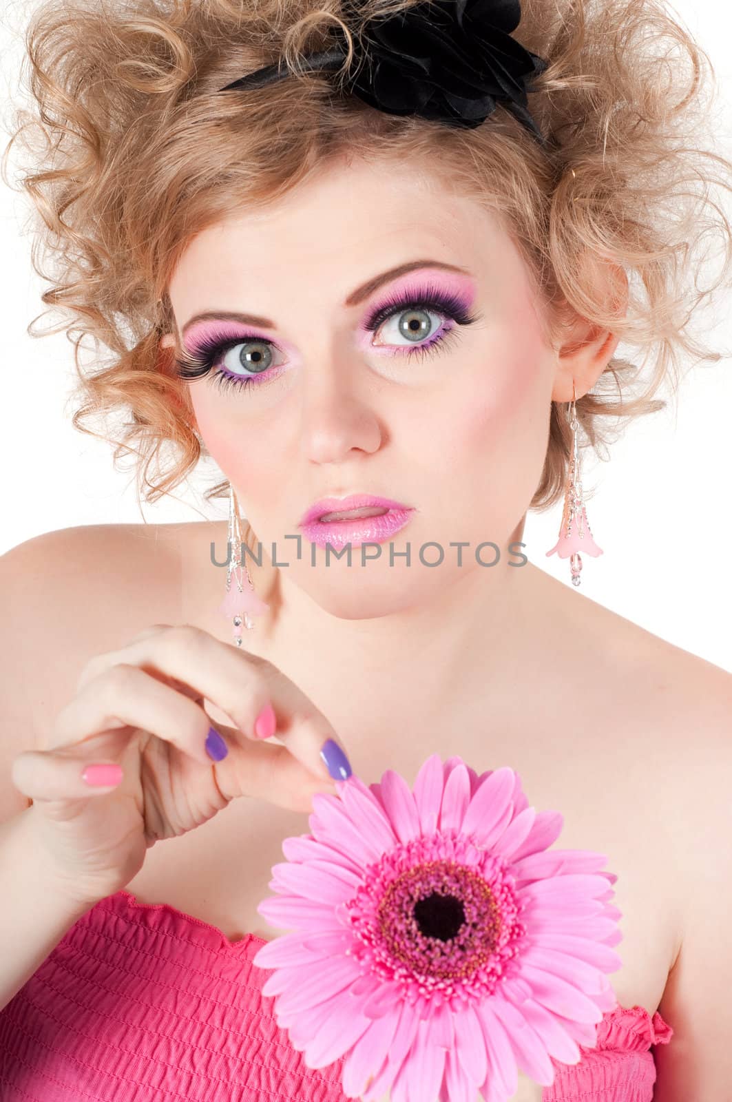 Portrait of young beautiful sexy tender blonde with fancy make-up