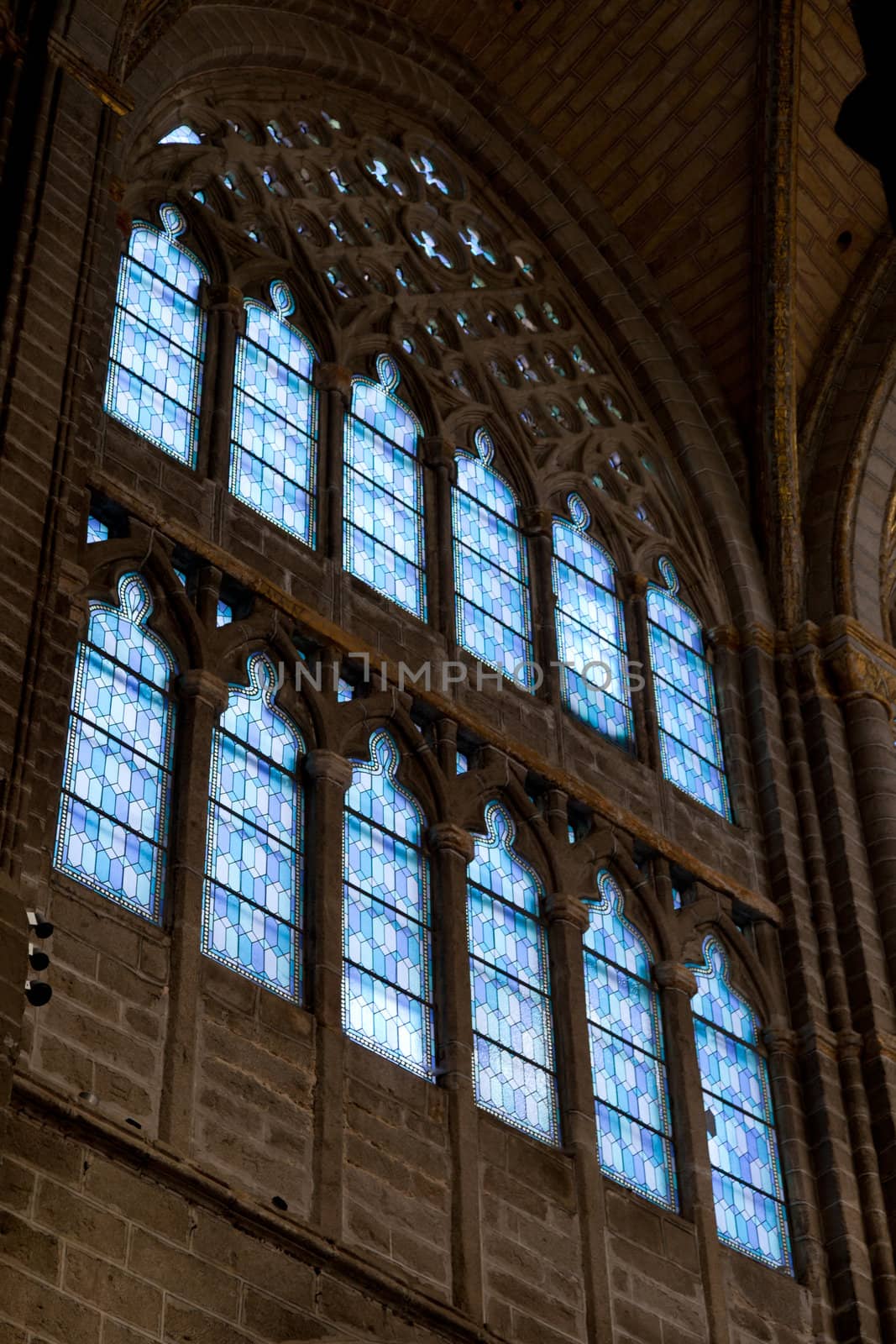 Wonderful ancient stained glass window formed of multiple colors