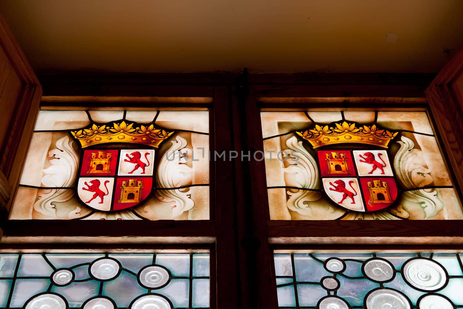 Wonderful ancient stained glass window formed of multiple colors