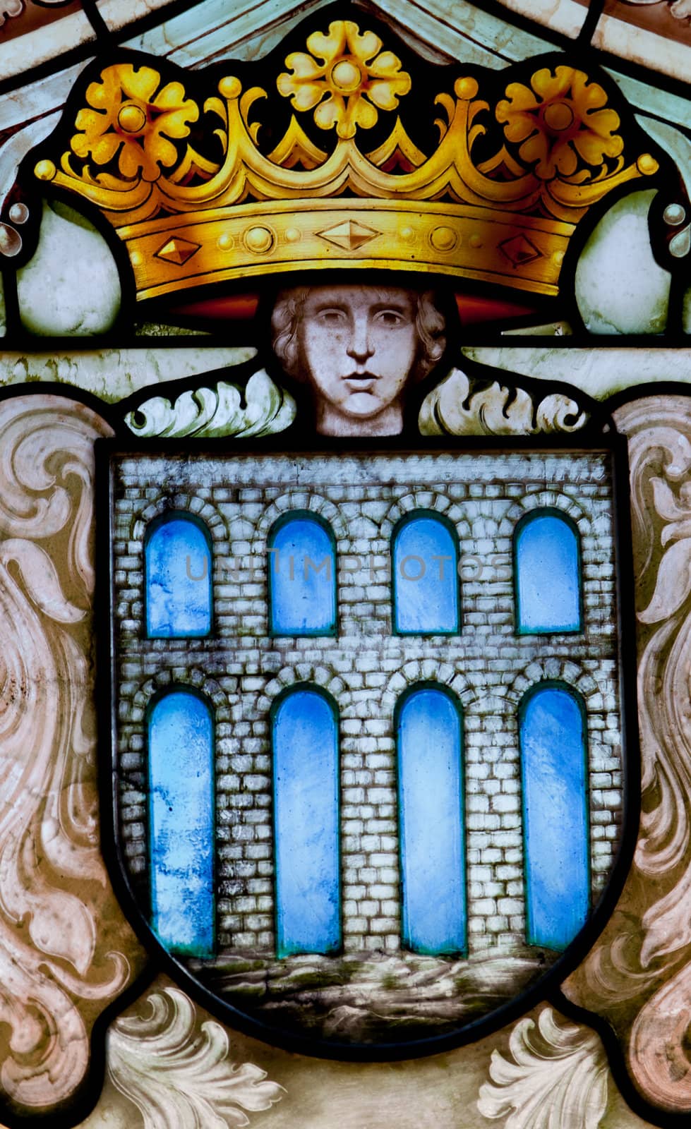 Wonderful ancient stained glass window formed of multiple colors