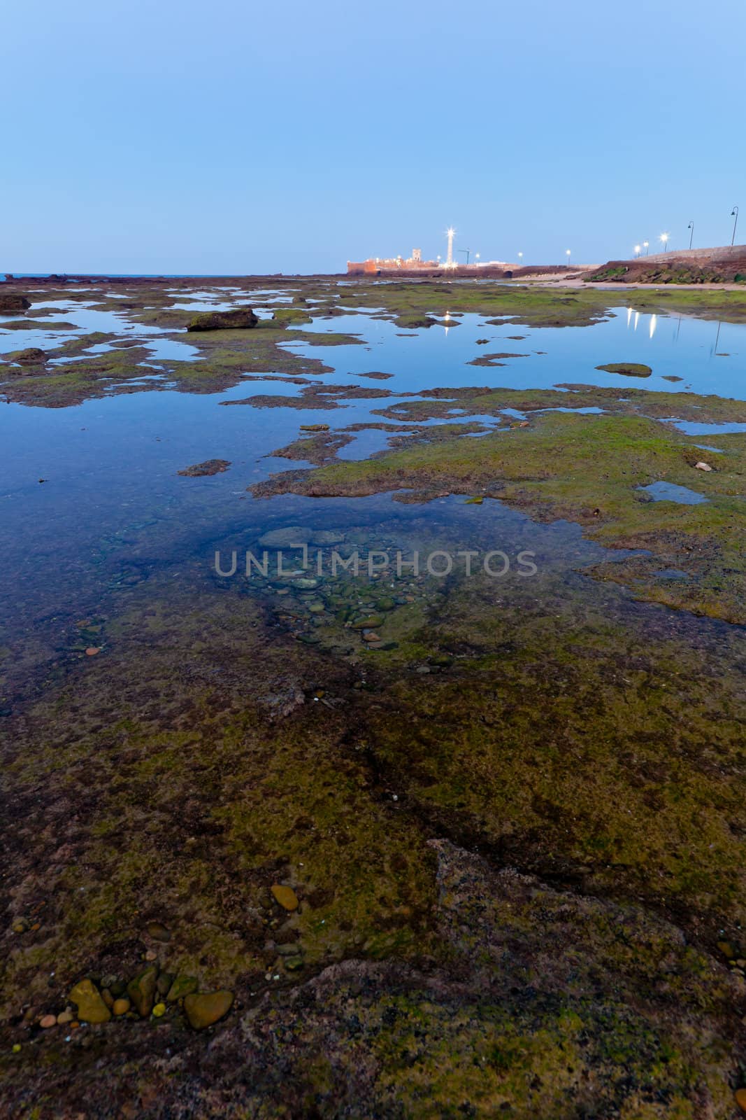 Landscape of the beach of La Caleta on  the province of Cadiz on Spain, about to dawn
