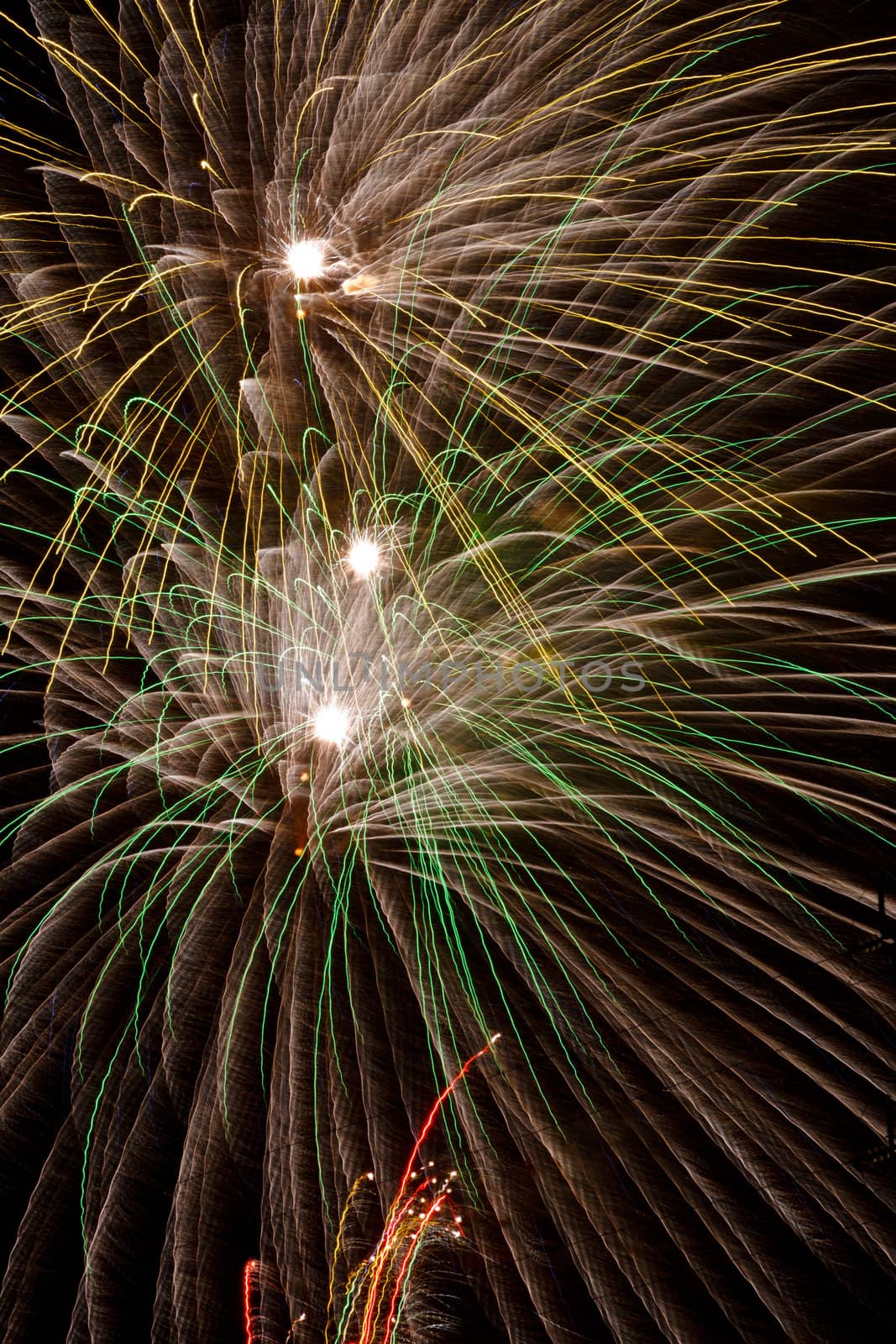 Firework streaks in the night sky