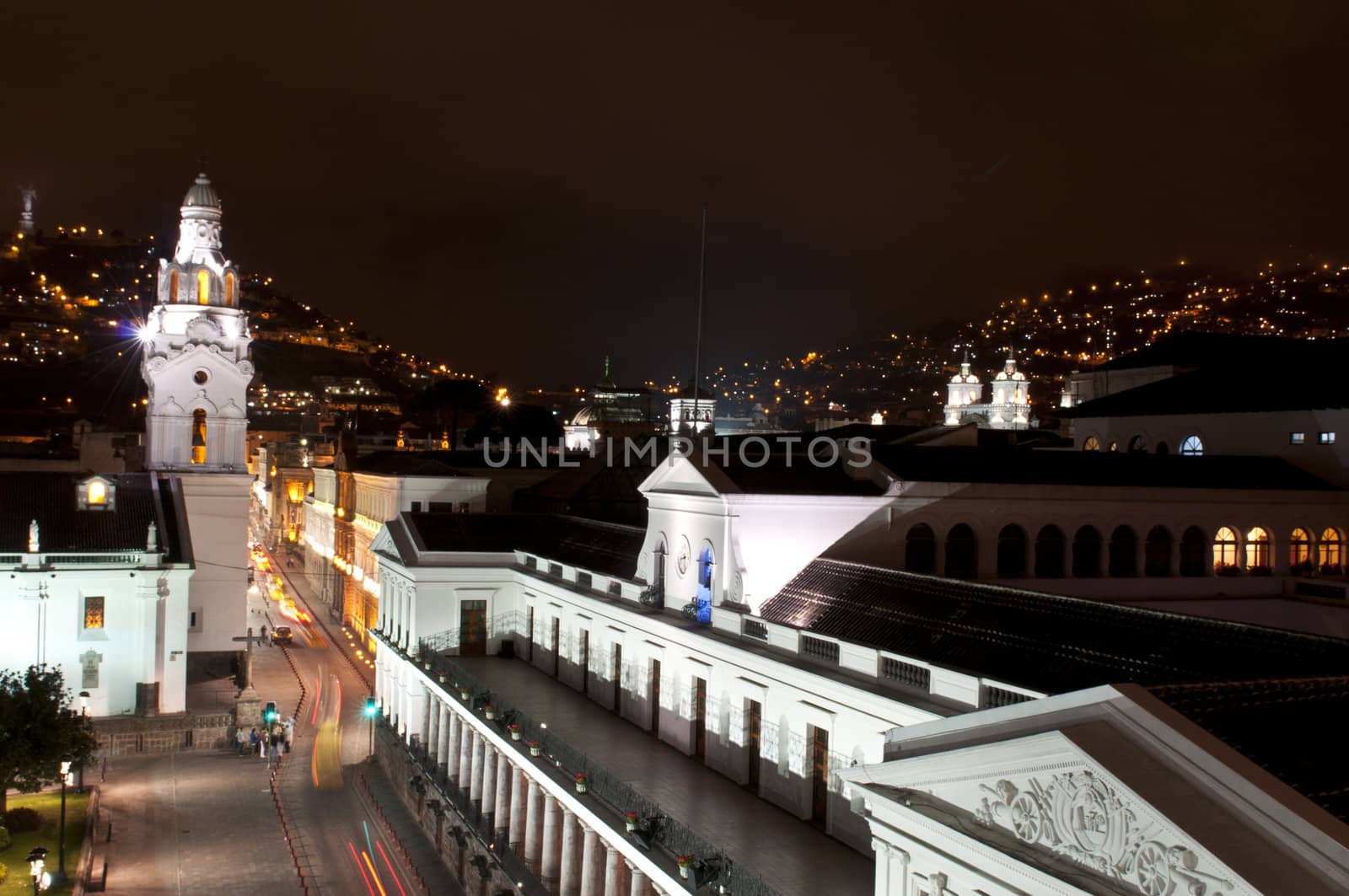 Night of the historical center of Quito