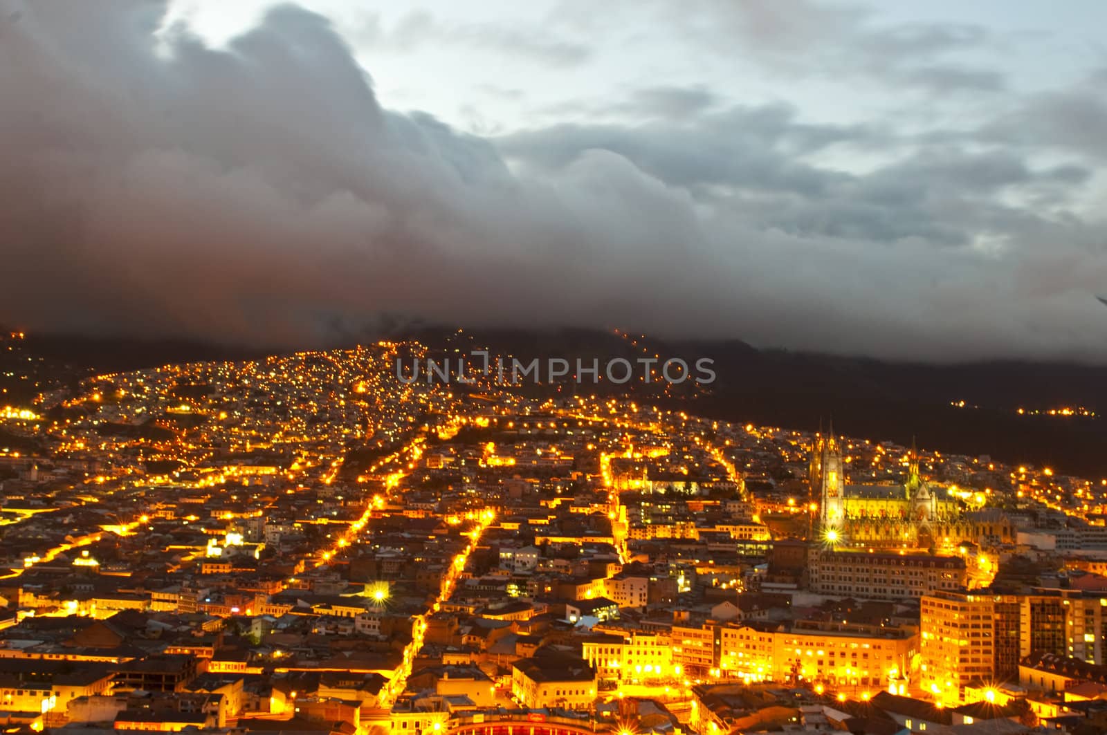 Night of the historical center of Quito, the capital of 'Ecuador