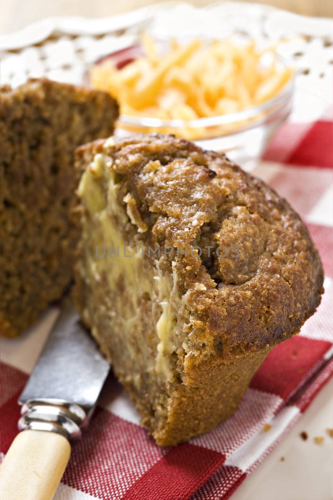 Banana and carrot bran muffins with cheese