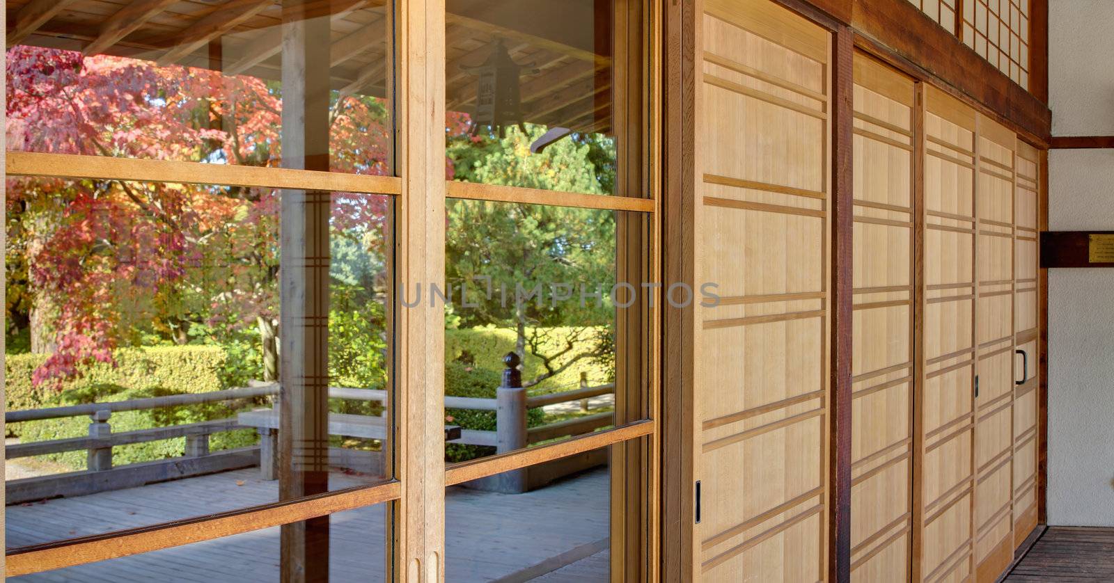 Reflection of Japanese Garden at the Pavilion in the Fall