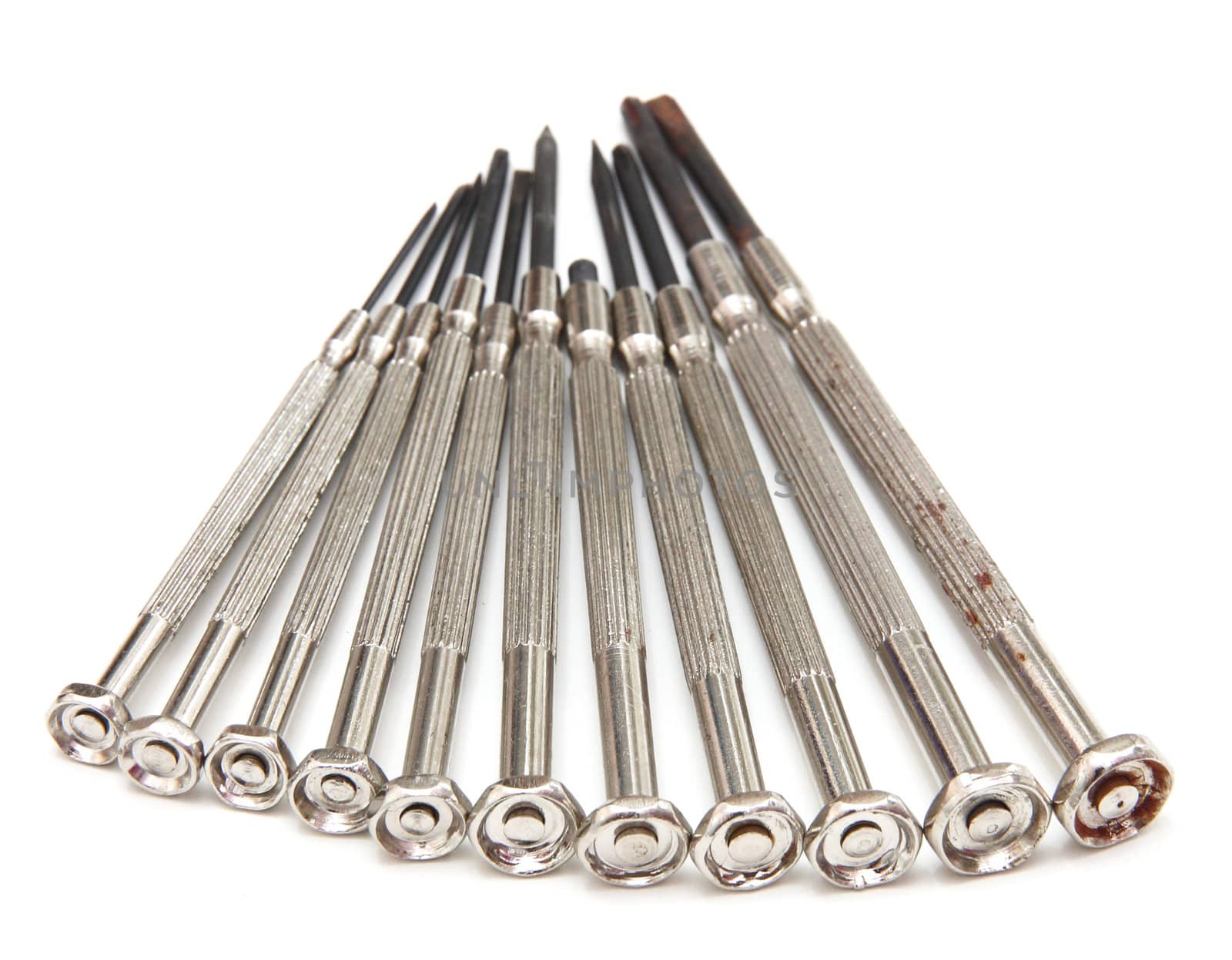 several screwdrivers on the white background