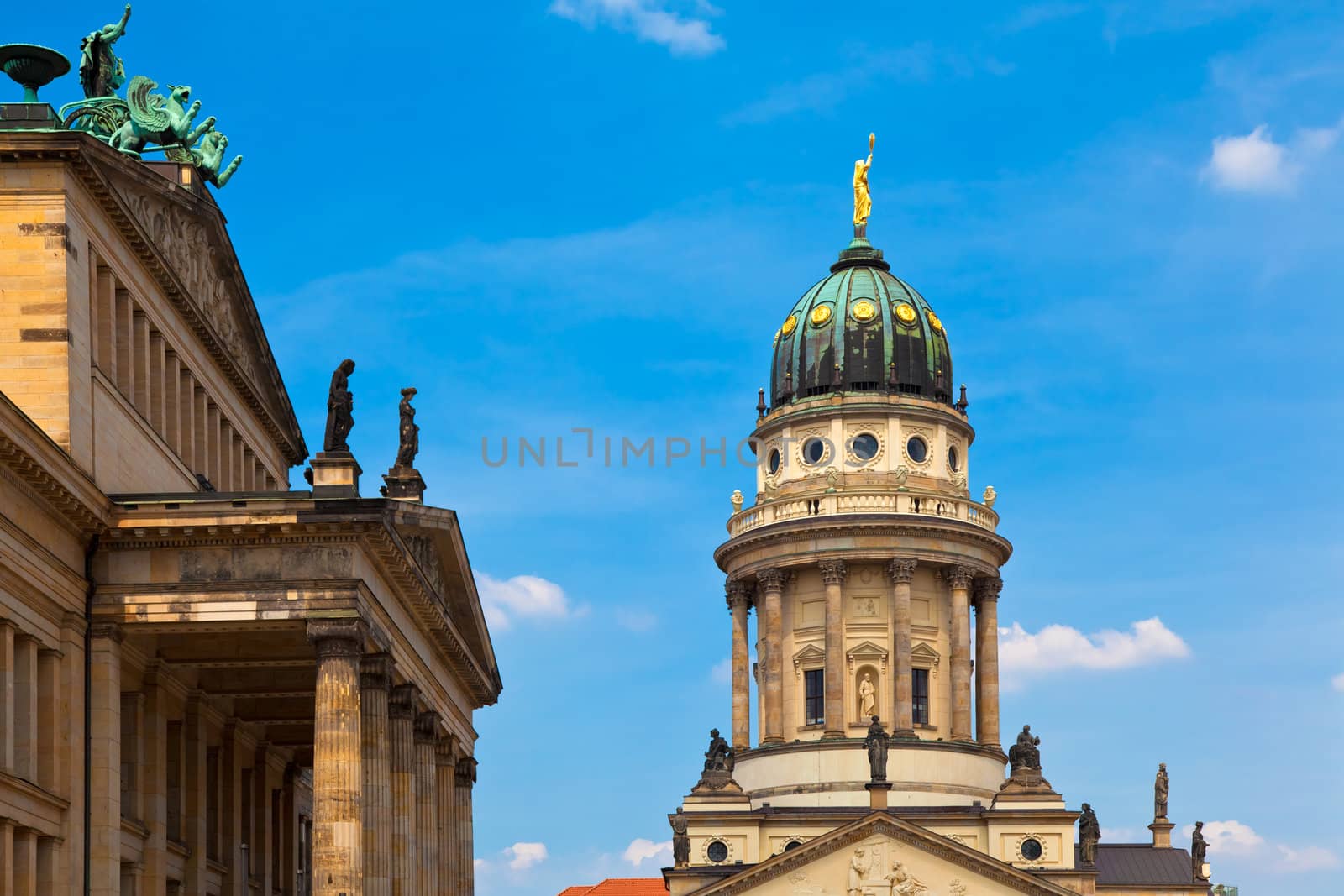 The "Konzerthaus Berlin" and the French Church of Friedrichstadt in Gendarmenmarkt, Berlin, Germany.