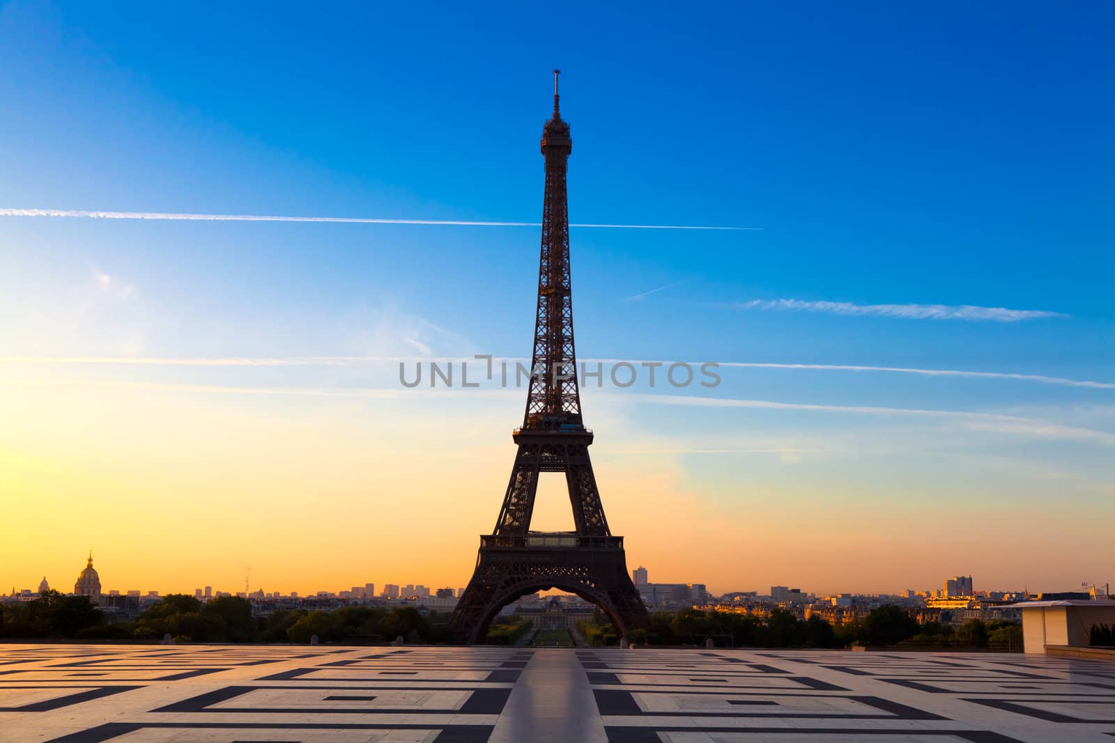 The Eiffel Tower in Paris, seen from the Trocadero