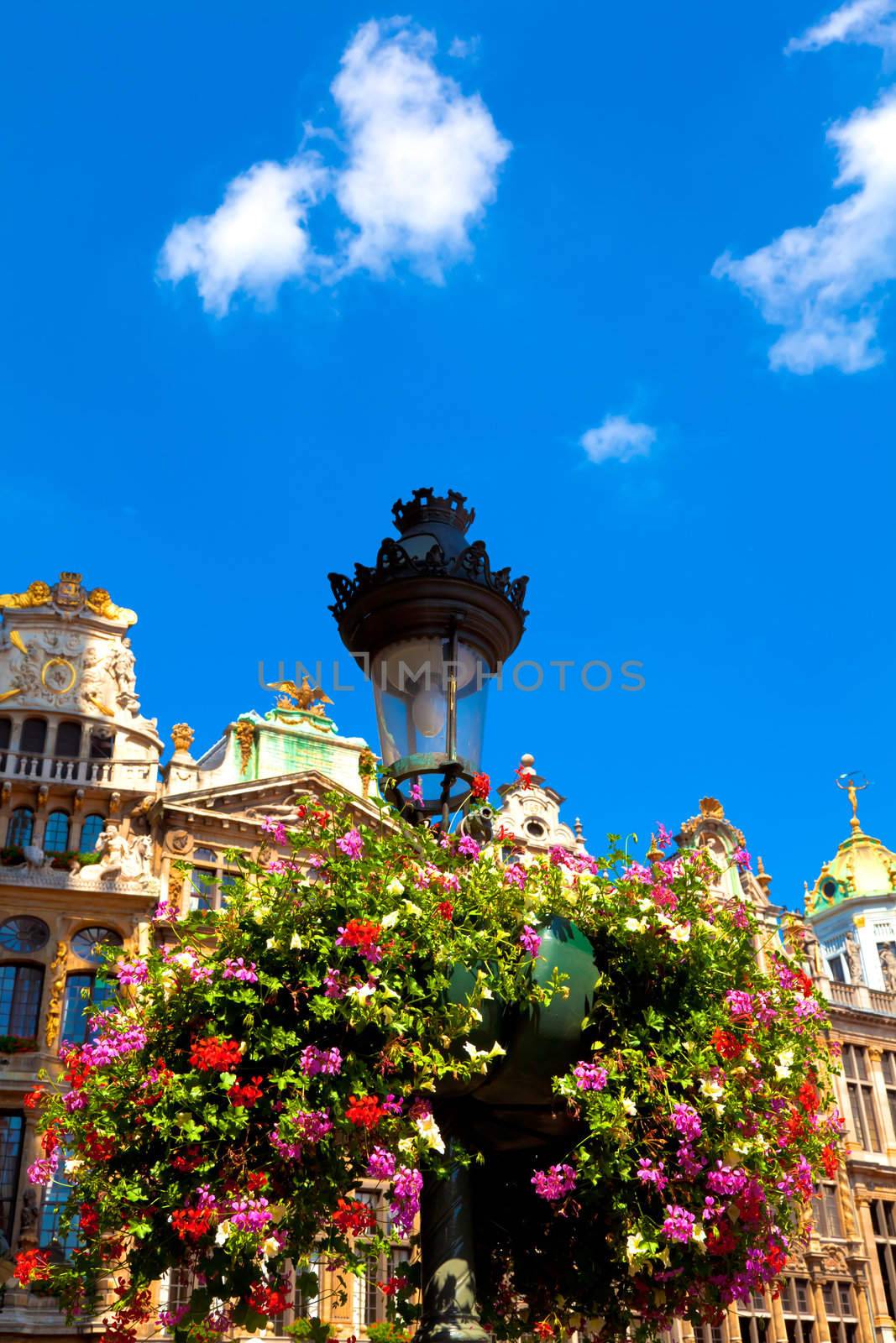 Lamp Post with Flowers - Grand Place, Brussels, Belgium.