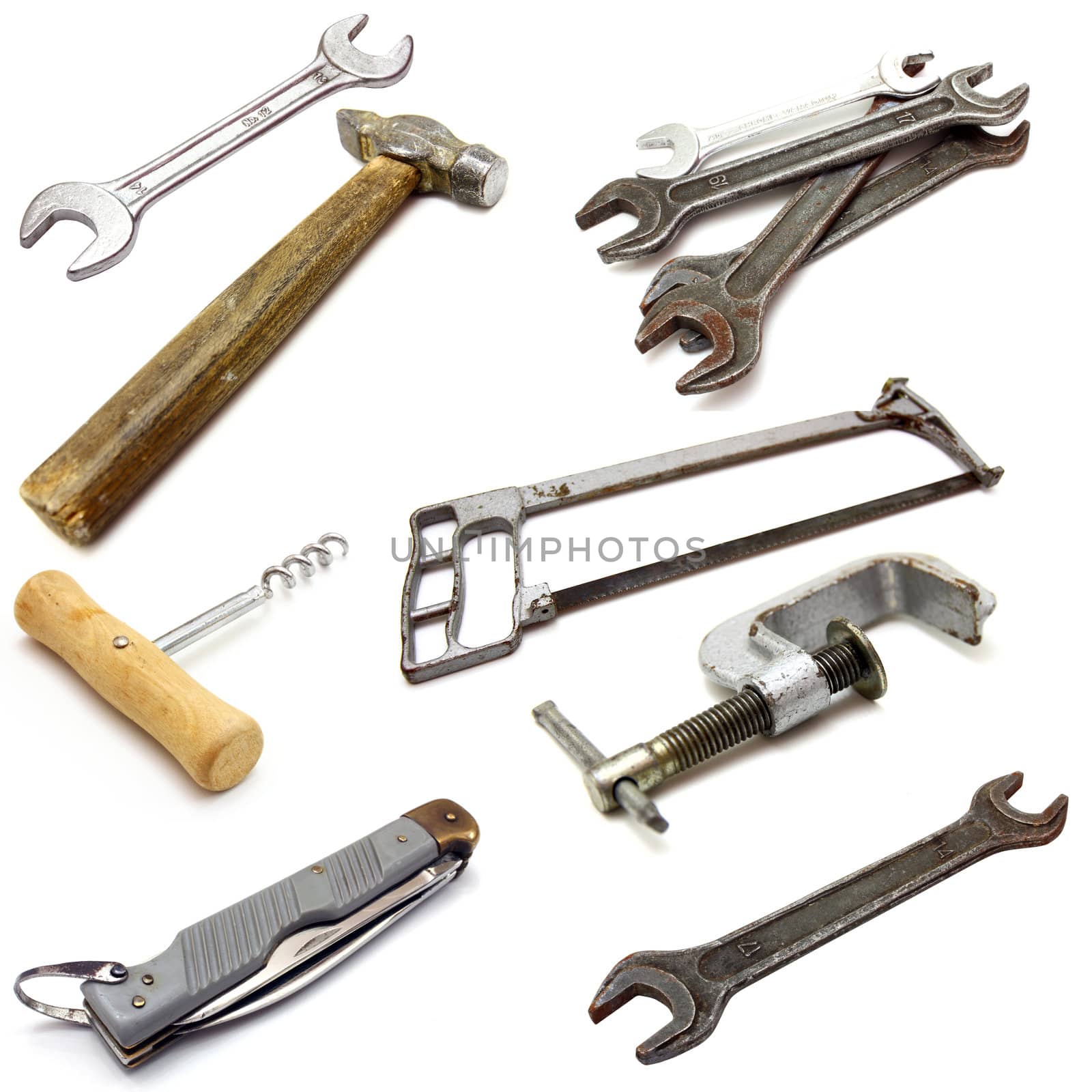 set of different tools over white background