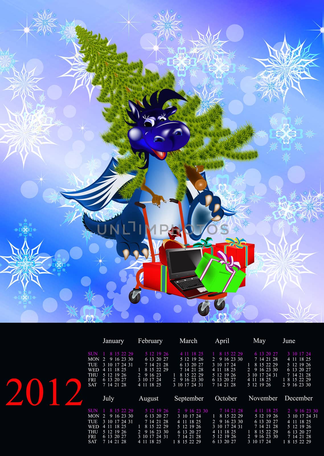 Dark blue dragon-New Year's a symbol of 2012.Calendar by sergey150770SV
