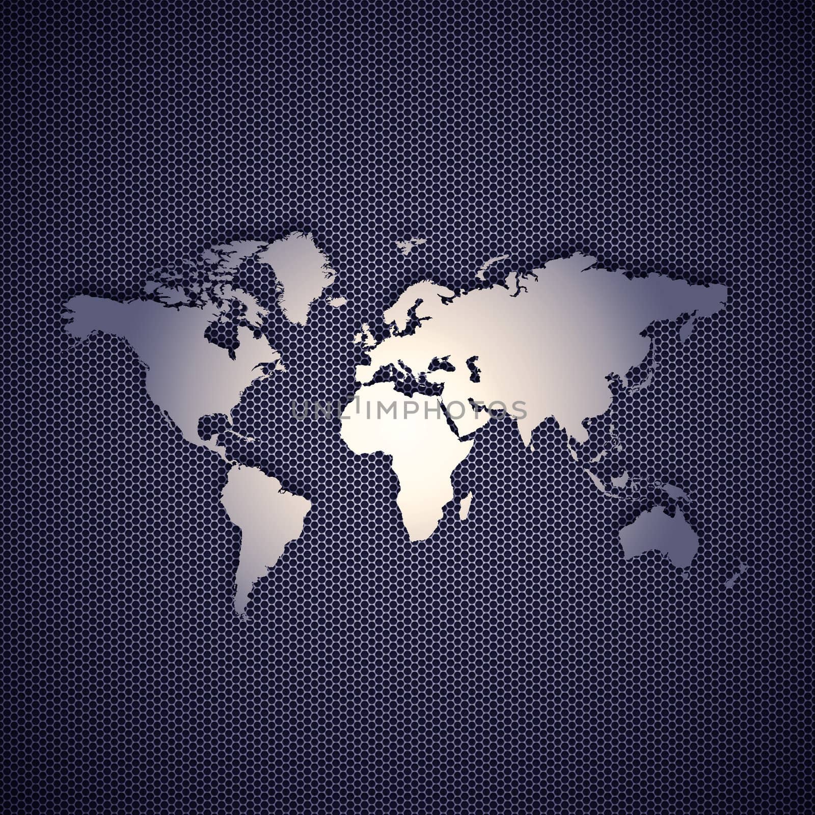 World map with metal background. High resolution image.