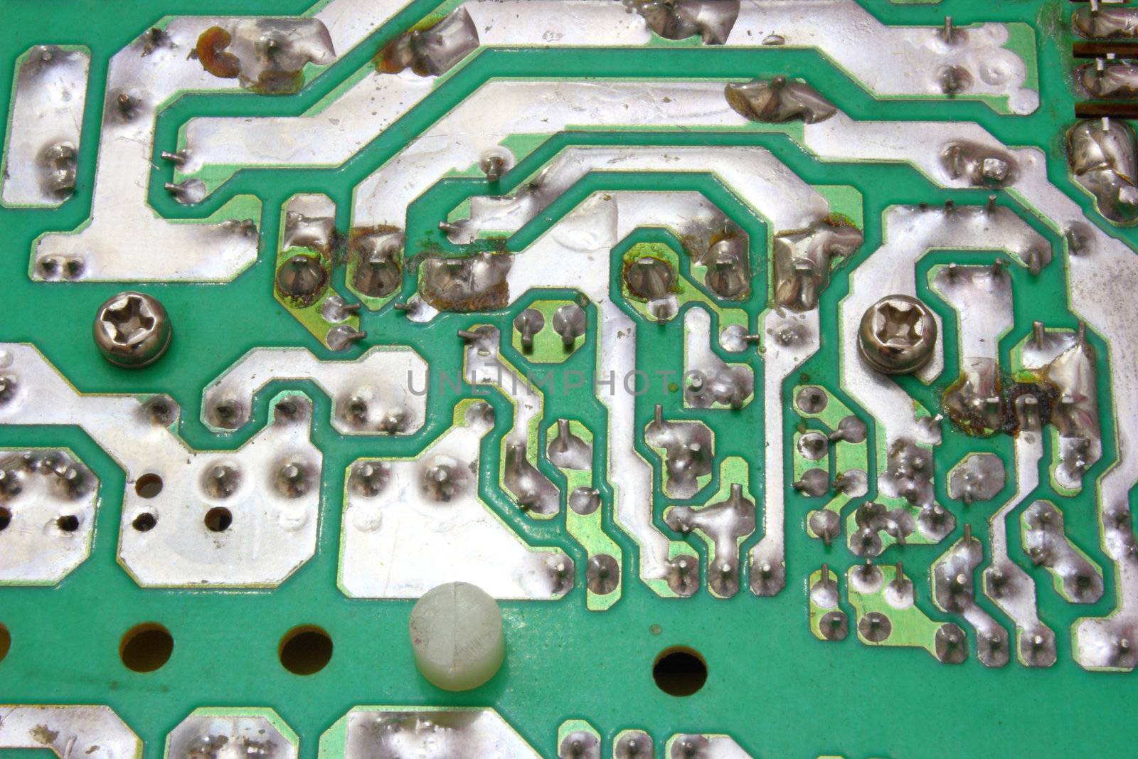 The computer power unit in an open kind with details and electric wires