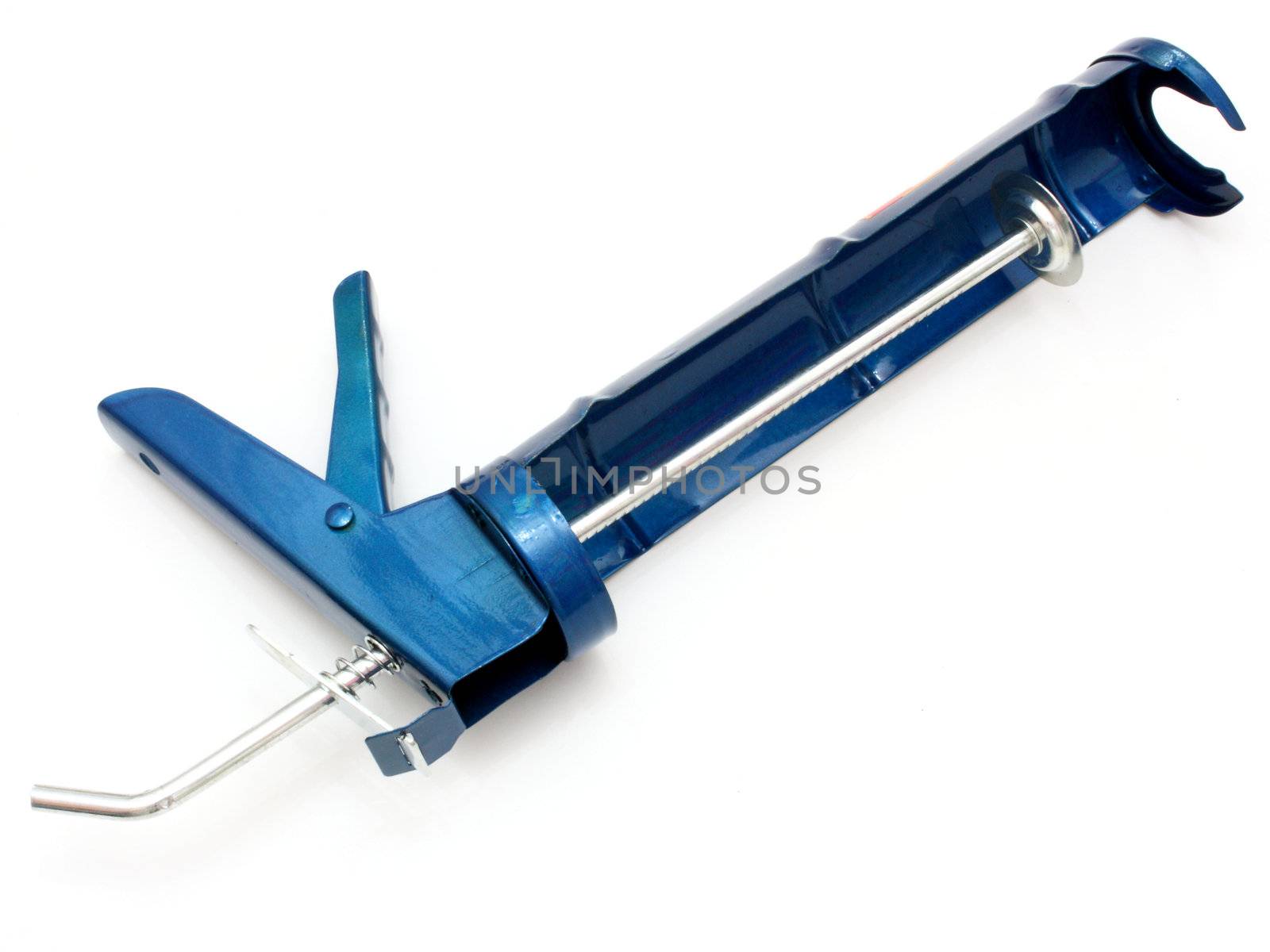 Building pistol for hermetic metal dark blue color on a white background