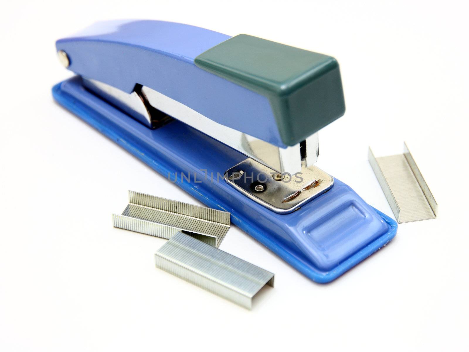 Blue strip stapler isolated on white background