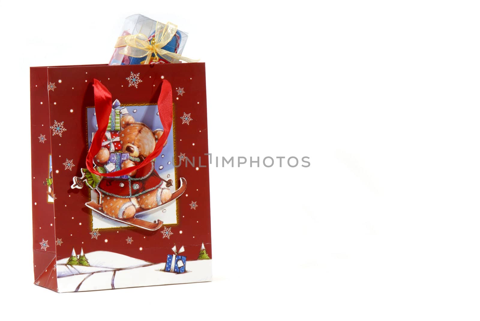 Christmas gift bag isolated on white background